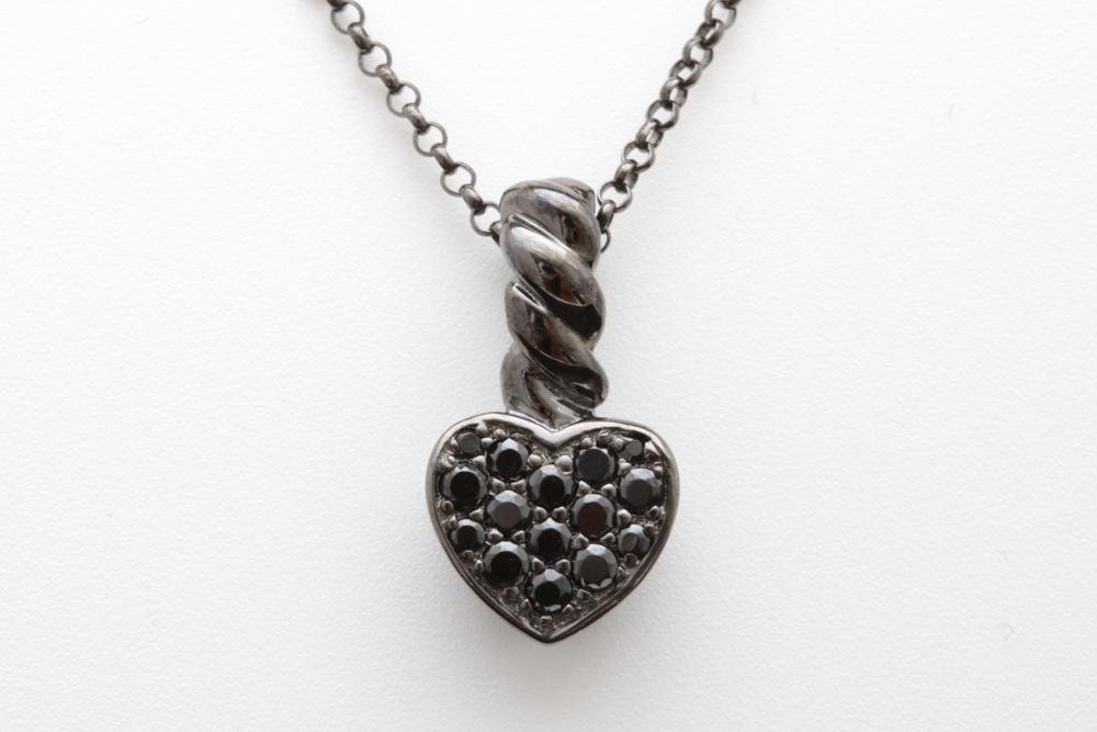 Sterling Silver and Black Swarovski Crystal Heart Pendant with Chain