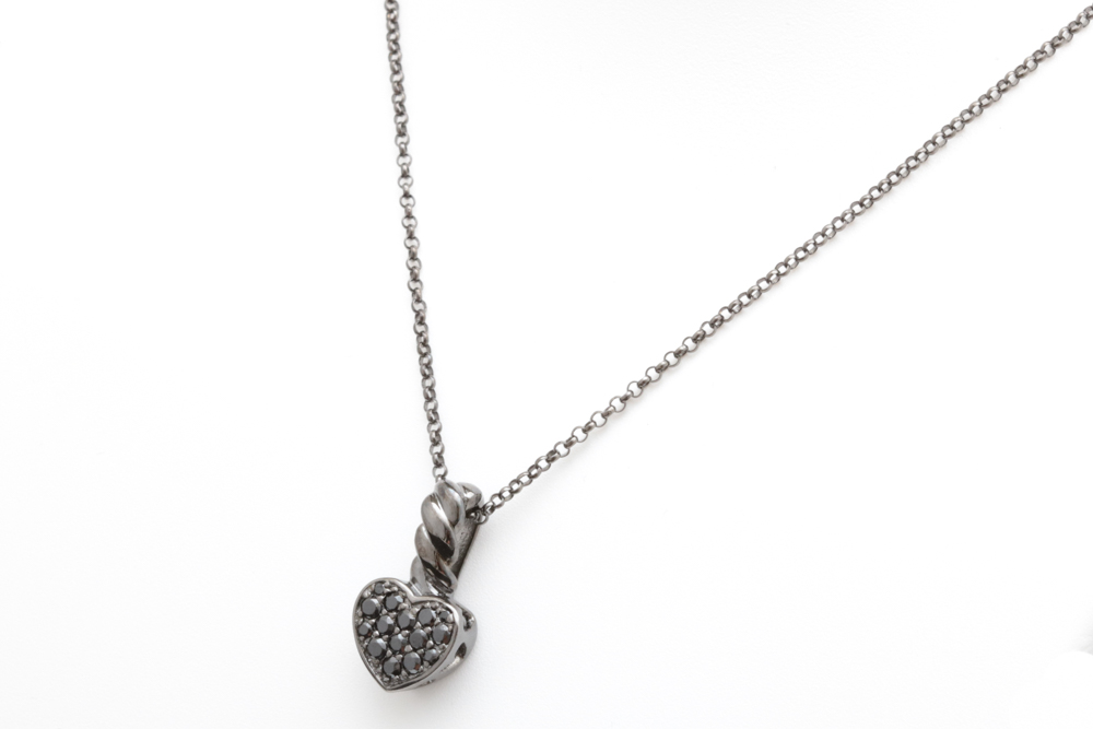 Sterling Silver and Black Swarovski Crystal Heart Pendant with Chain