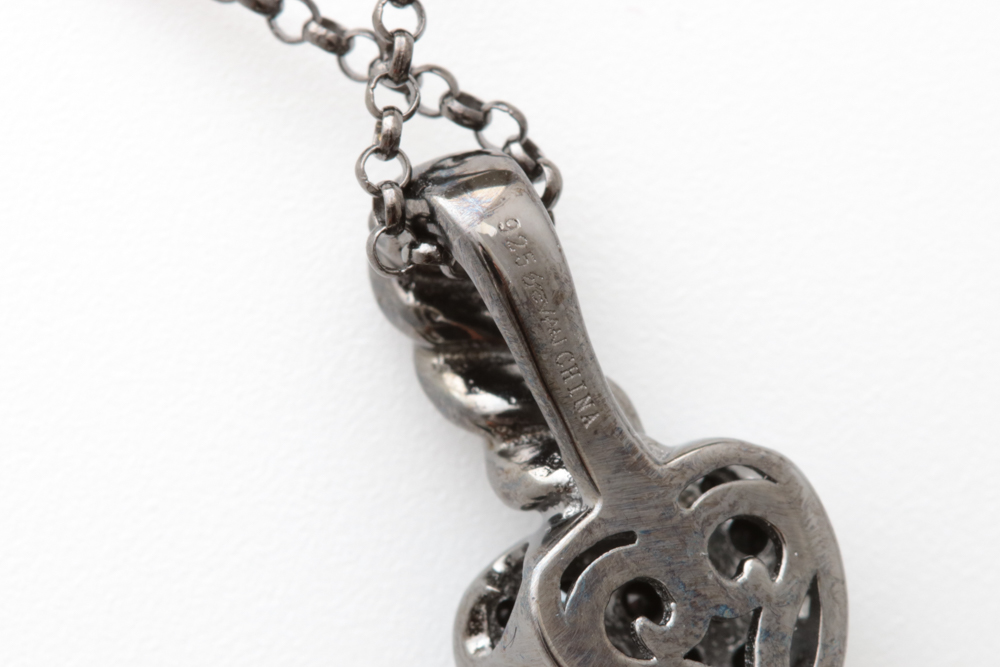 Sterling Silver and Black Swarovski Crystal Heart Pendant with Chain