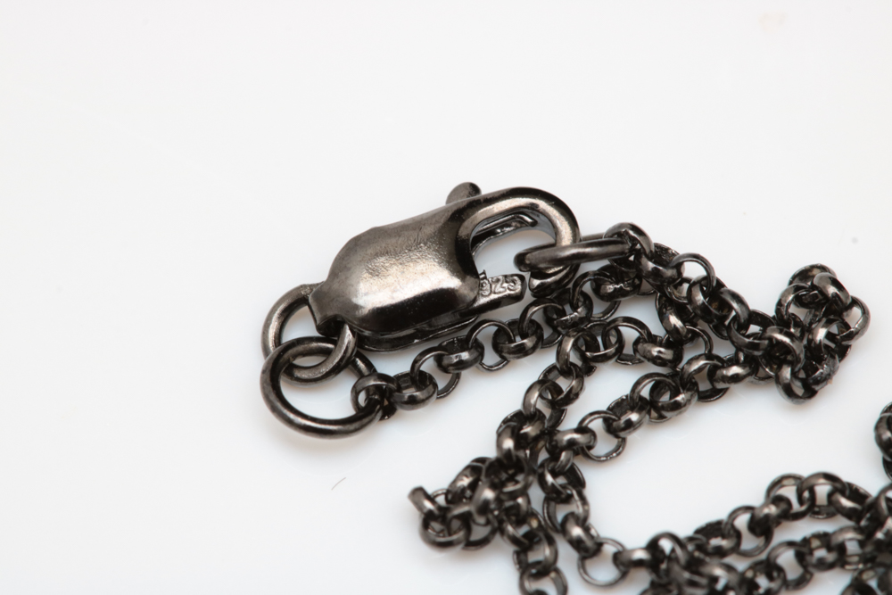 Sterling Silver and Black Swarovski Crystal Heart Pendant with Chain