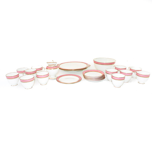 Grainger & Co Antique Porcelain Tea Set with Pink and Gold Motif