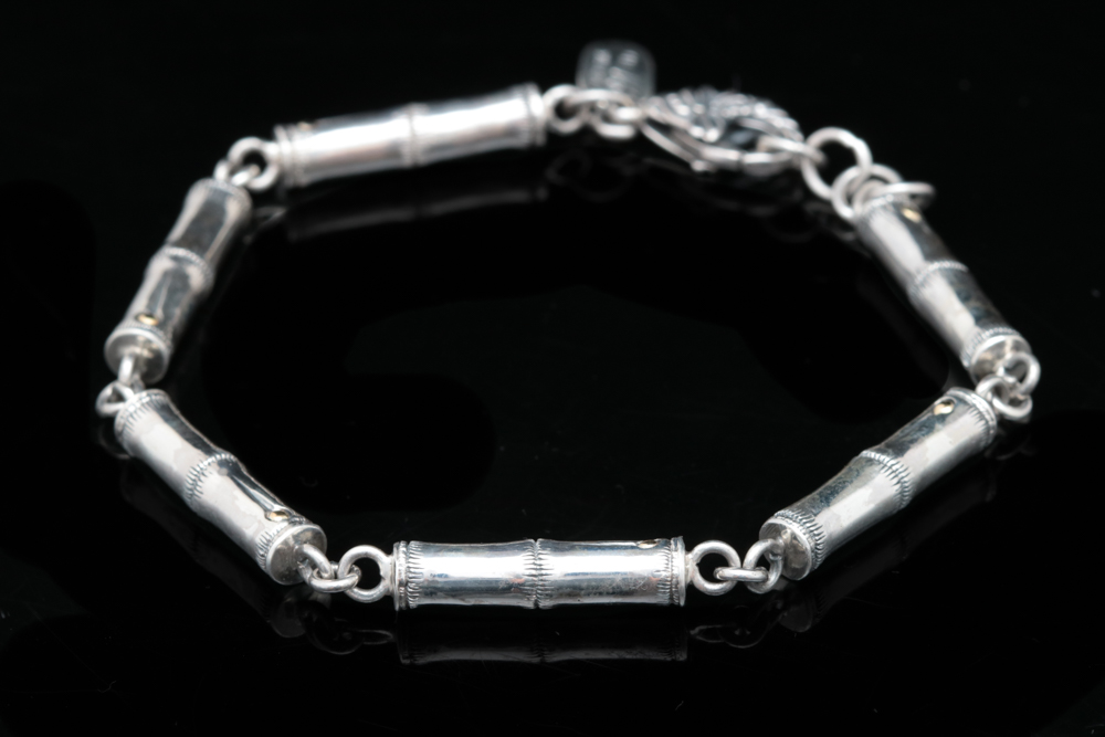 Robert Manse Sterling Silver and 18K Gold Bamboo Link Bracelet