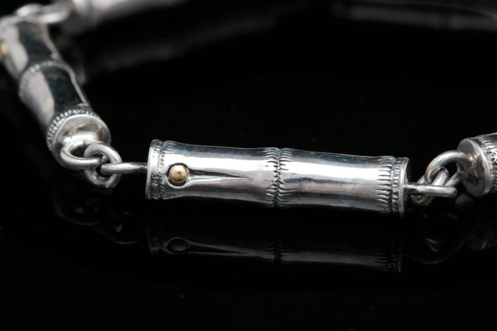 Robert Manse Sterling Silver and 18K Gold Bamboo Link Bracelet