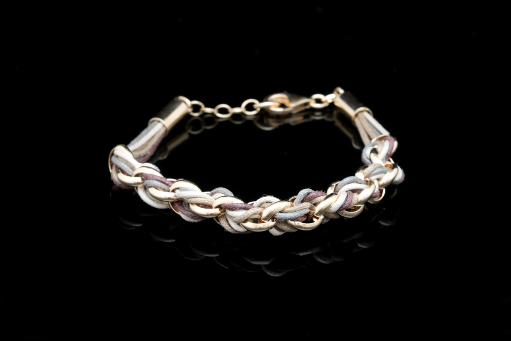Gold Plated Sterling Silver and Leather Bracelet