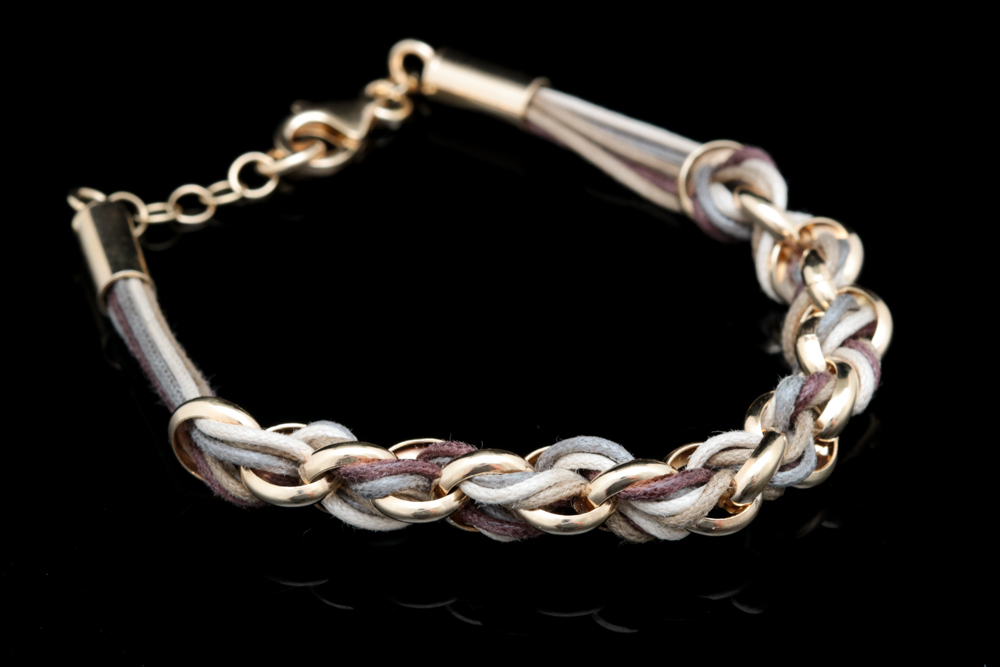 Gold Plated Sterling Silver and Leather Bracelet