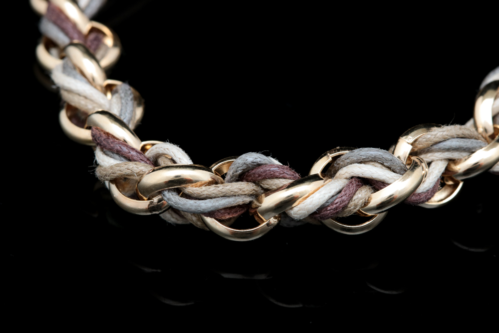 Gold Plated Sterling Silver and Leather Bracelet