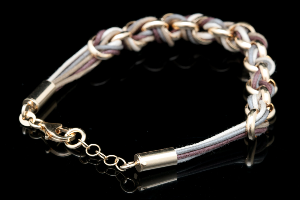 Gold Plated Sterling Silver and Leather Bracelet