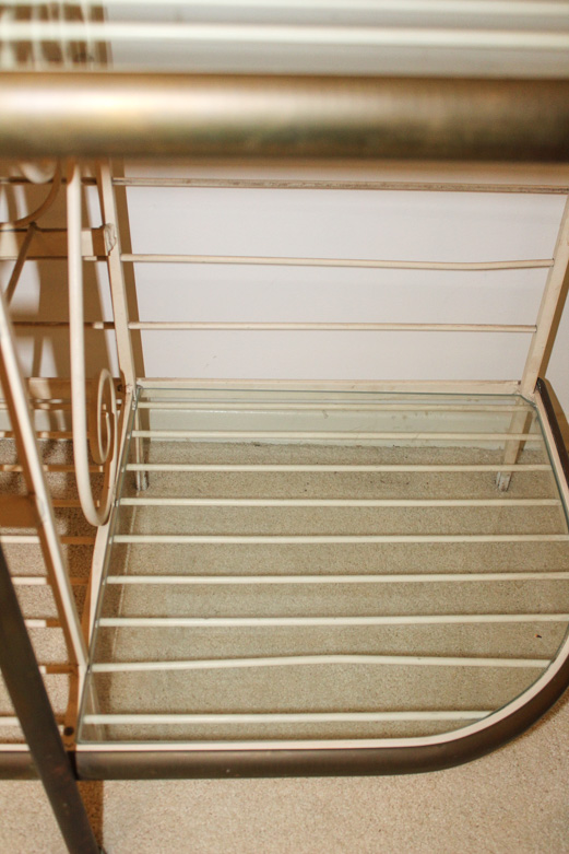 Brass and Glass Shelving Unit with Bottle Rack