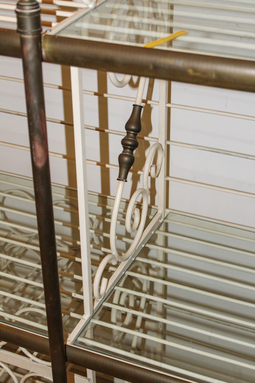 Brass and Glass Shelving Unit with Bottle Rack