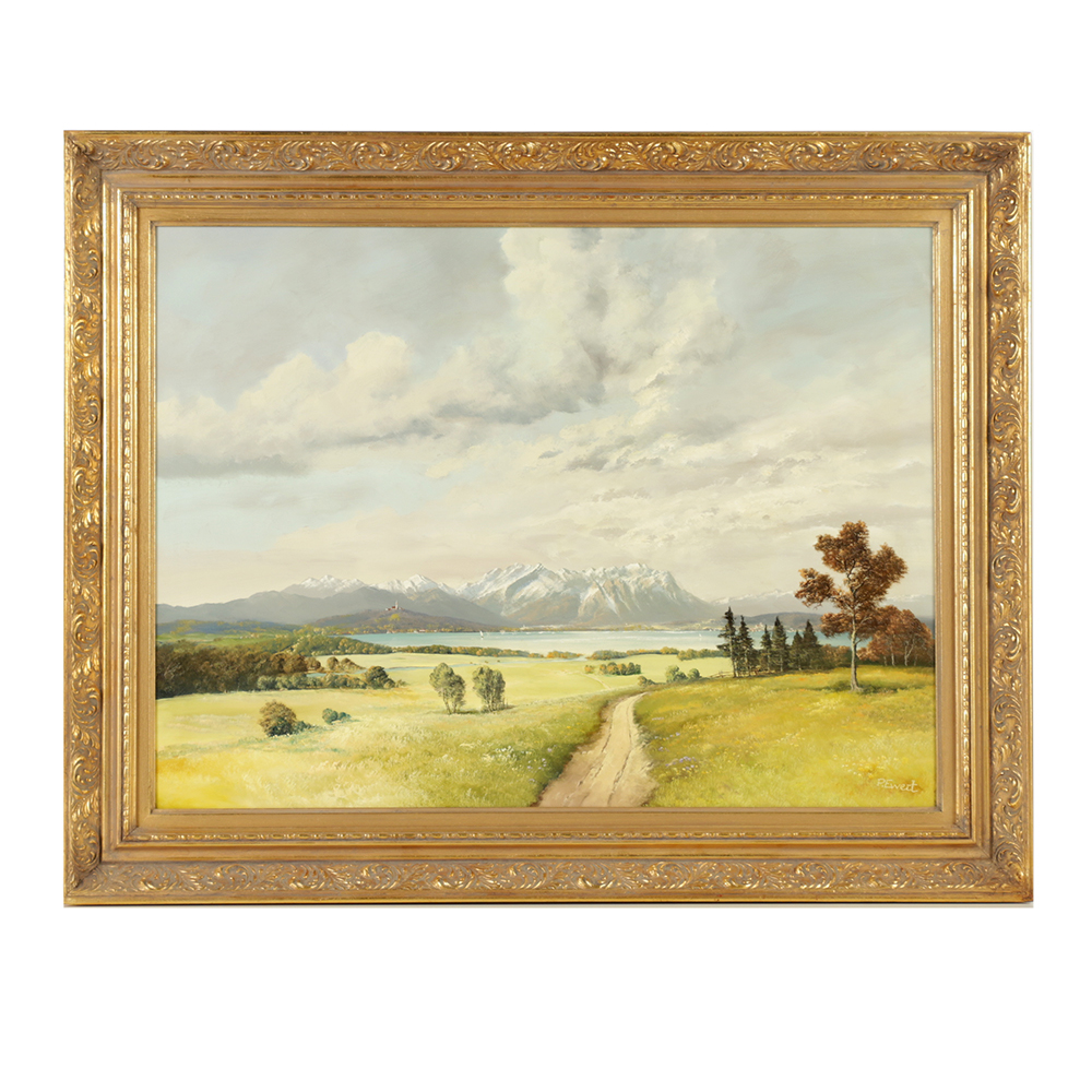 P. Ewert Oil Painting on Canvas of a Mountainous Landscape