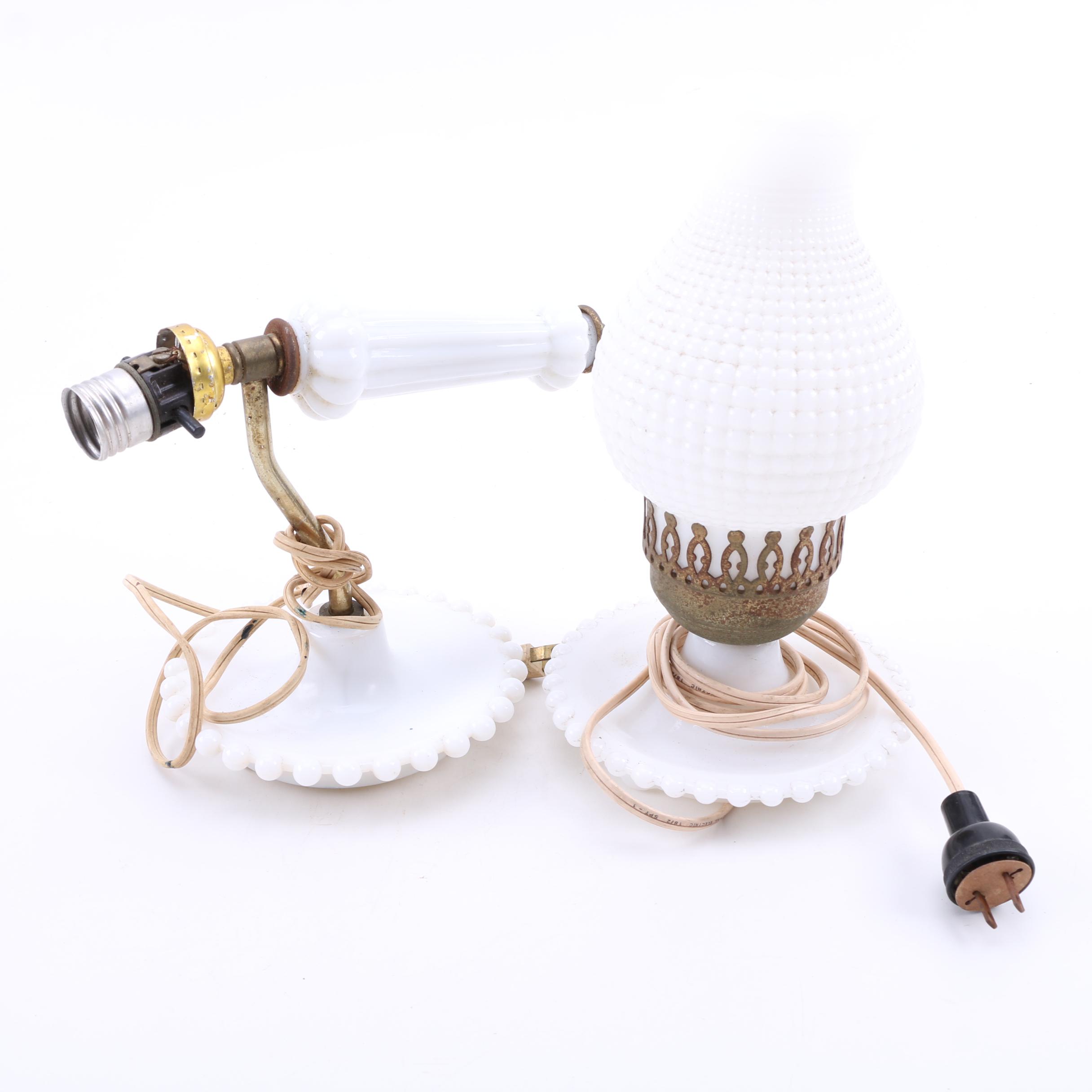 Milk Glass Desk Lamp and Wall Light Pairing