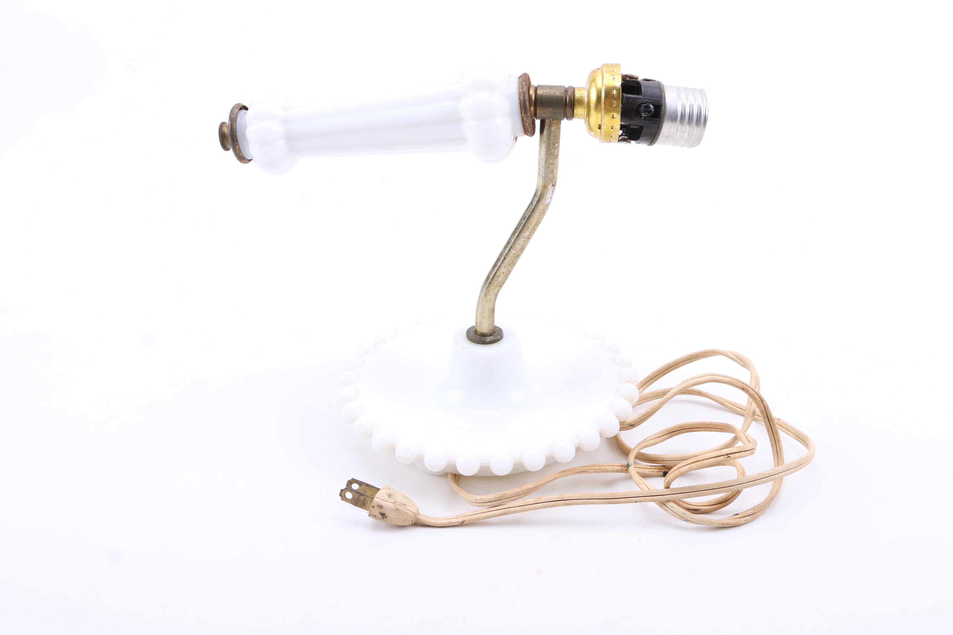 Milk Glass Desk Lamp and Wall Light Pairing