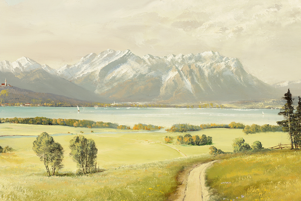 P. Ewert Oil Painting on Canvas of a Mountainous Landscape