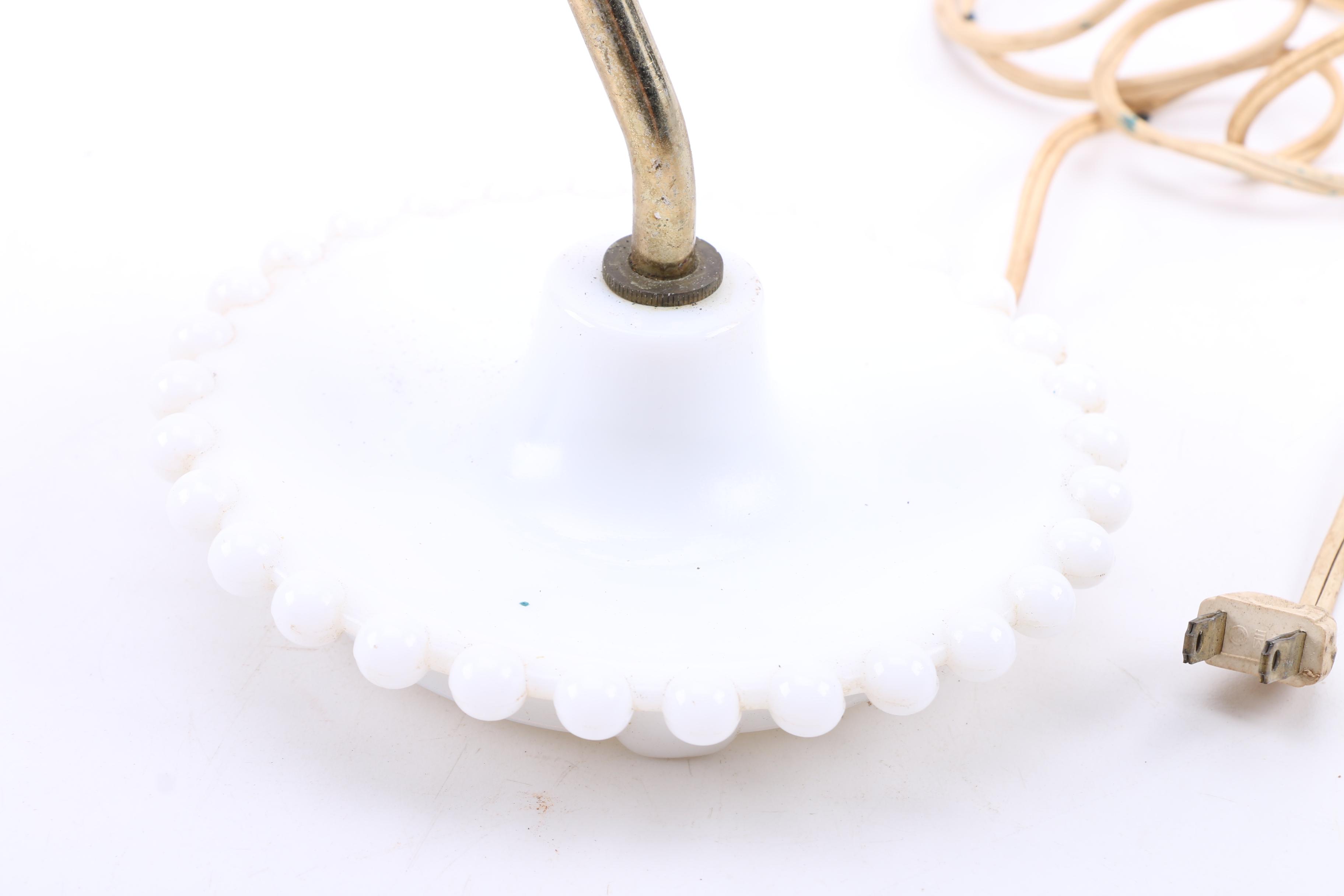 Milk Glass Desk Lamp and Wall Light Pairing