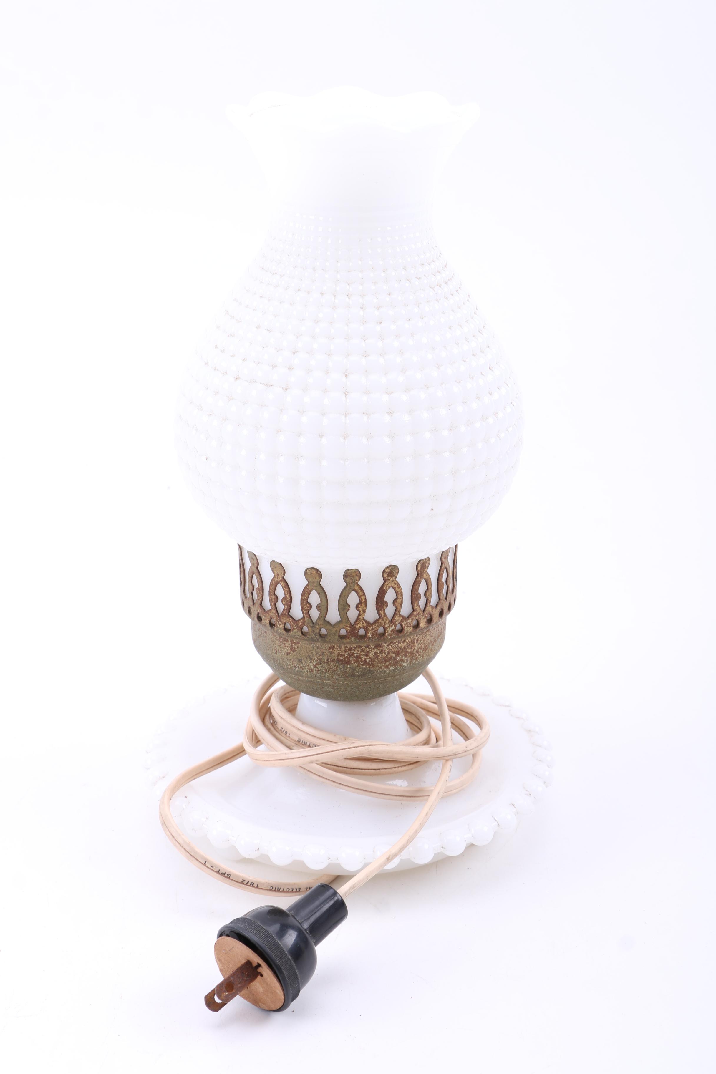 Milk Glass Desk Lamp and Wall Light Pairing