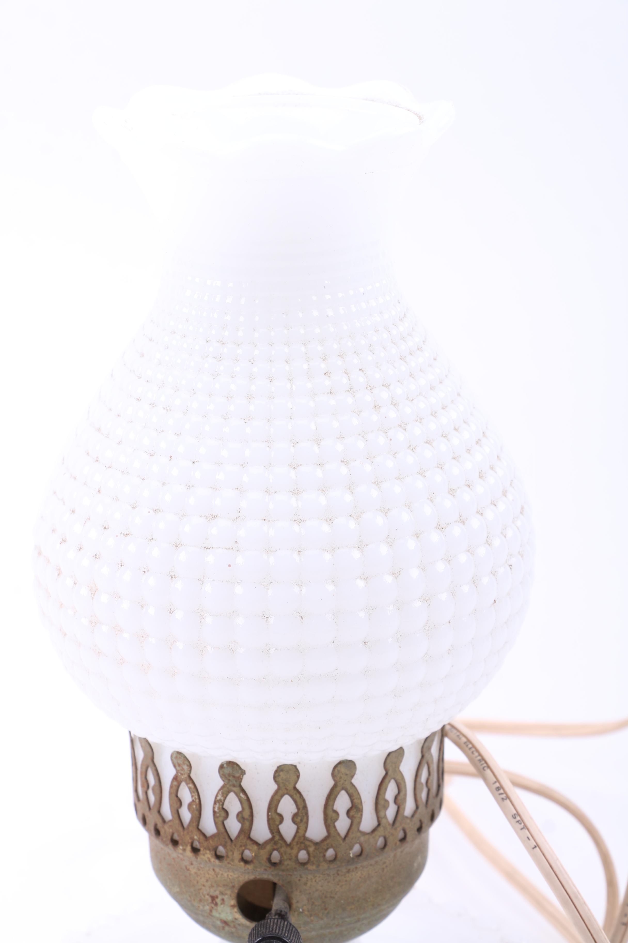 Milk Glass Desk Lamp and Wall Light Pairing