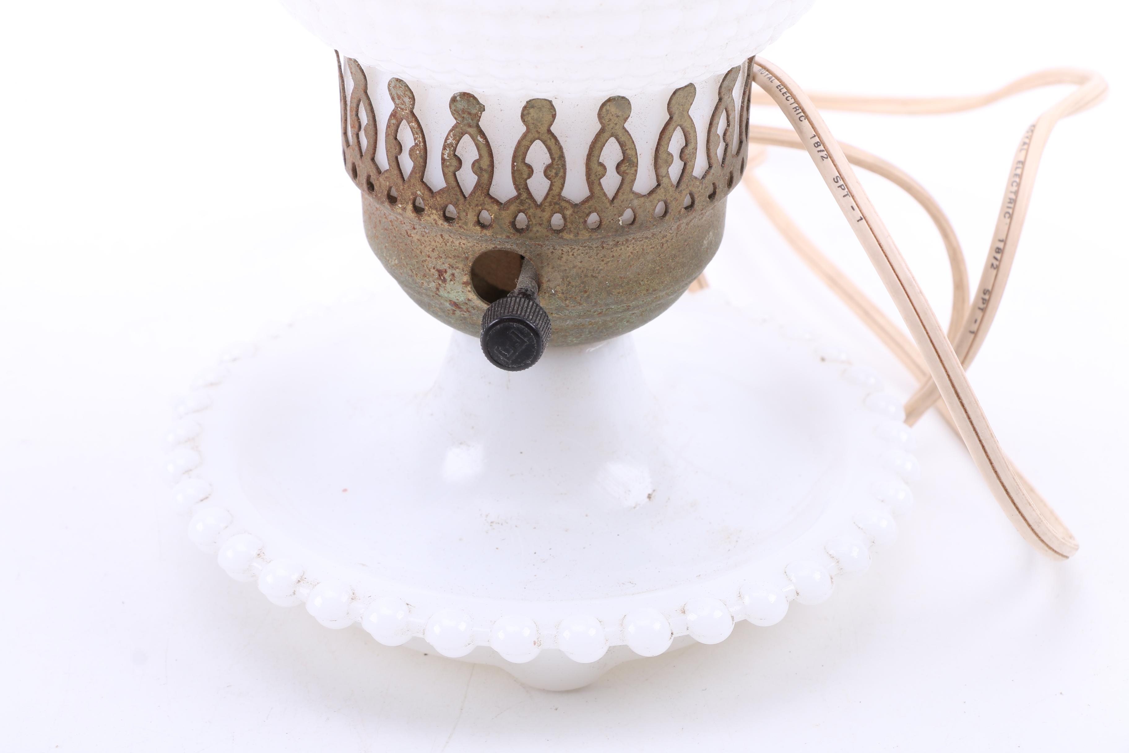 Milk Glass Desk Lamp and Wall Light Pairing