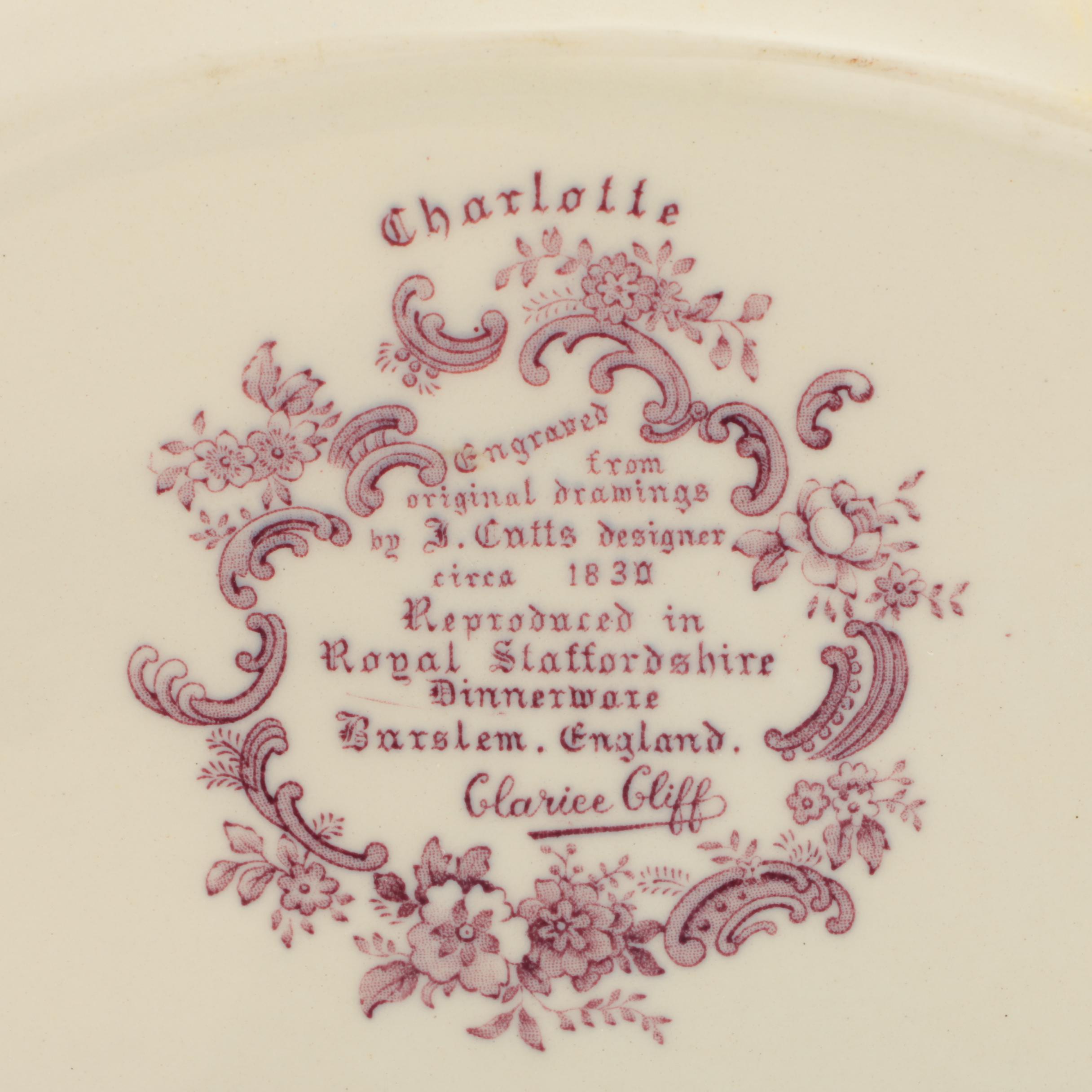 Royal Staffordshire Clarice Cliff "Charlotte" China