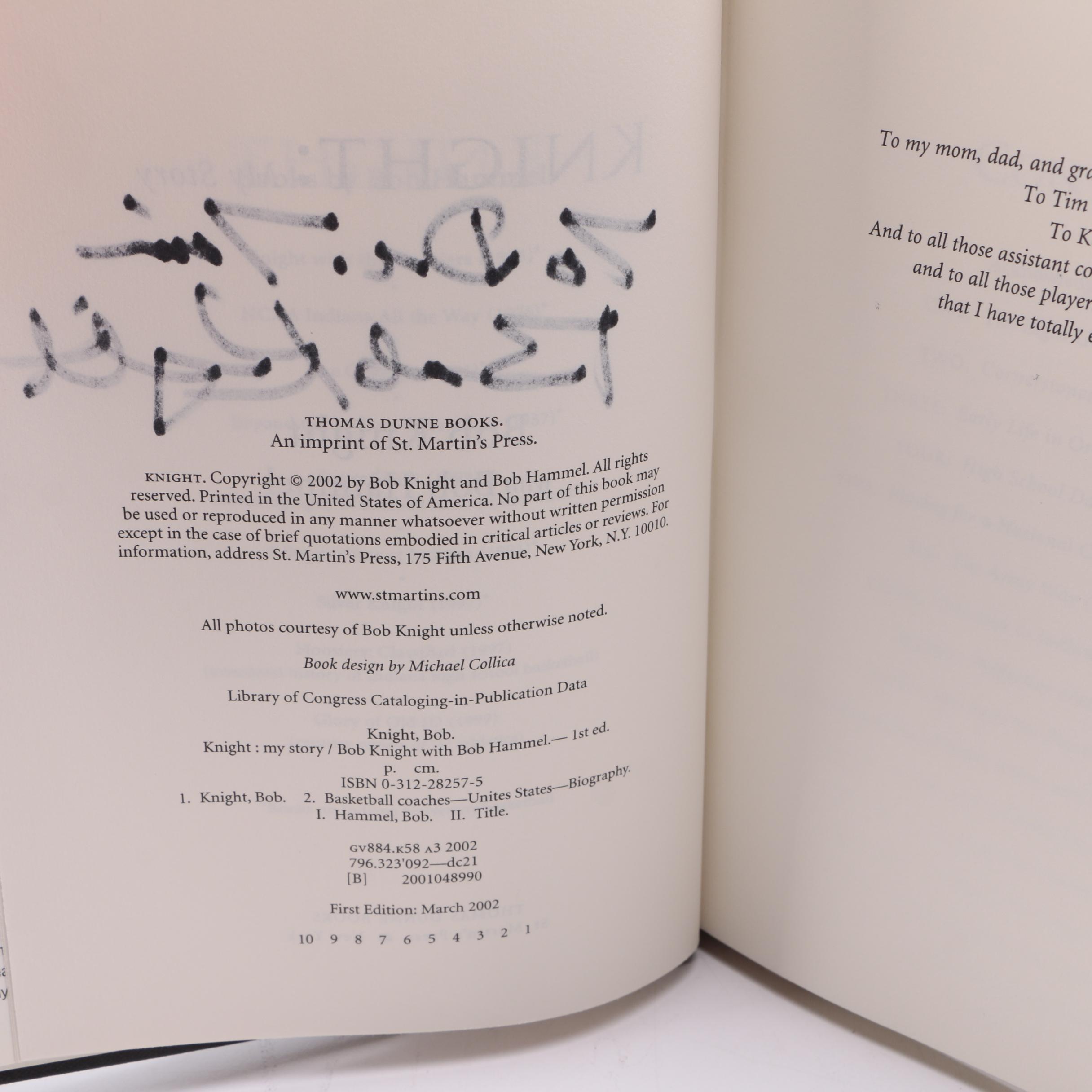 Bob Knight Signed First Edition "Knight: My Story"