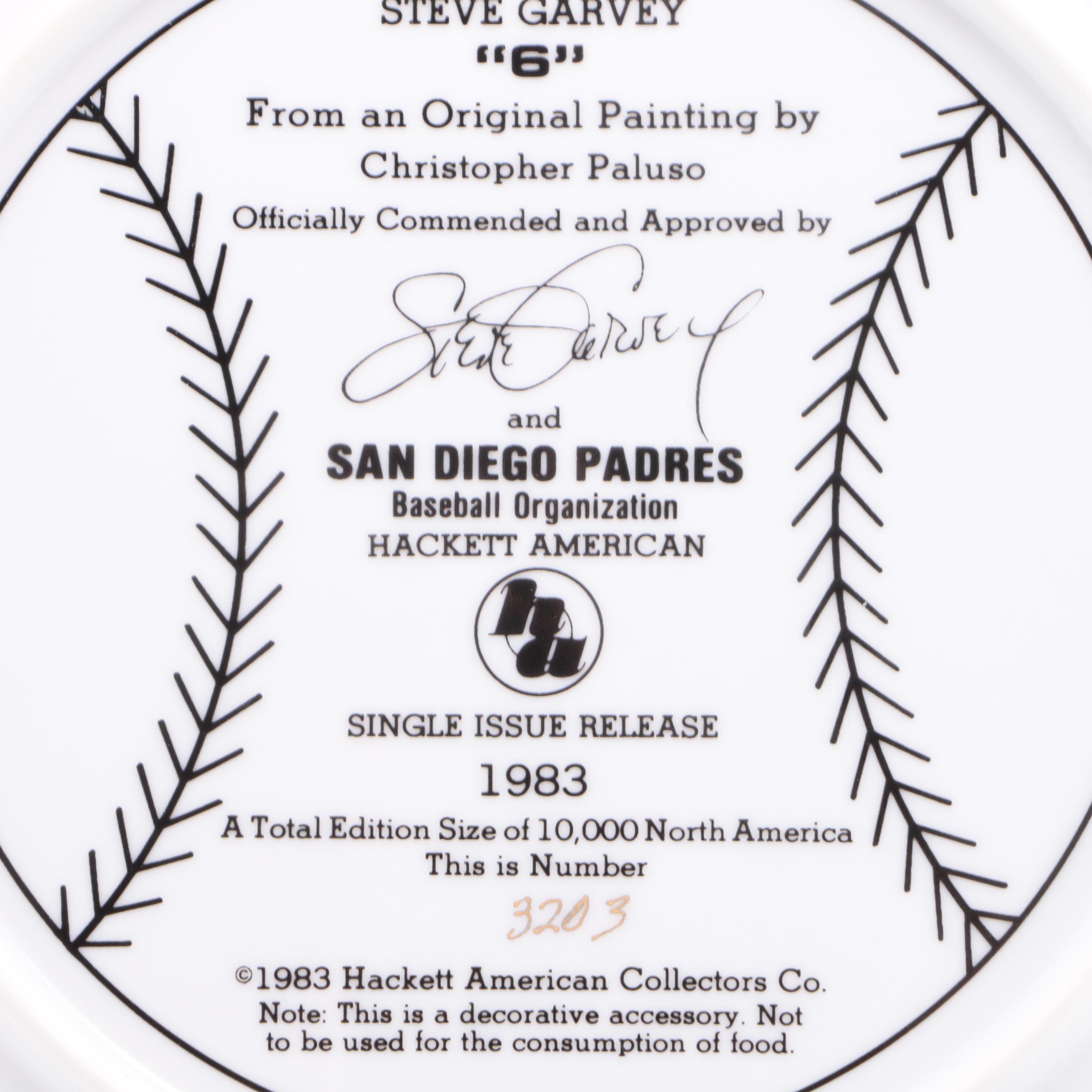 1983 Signed Limited Edition Steve Garvey Decorative Plate