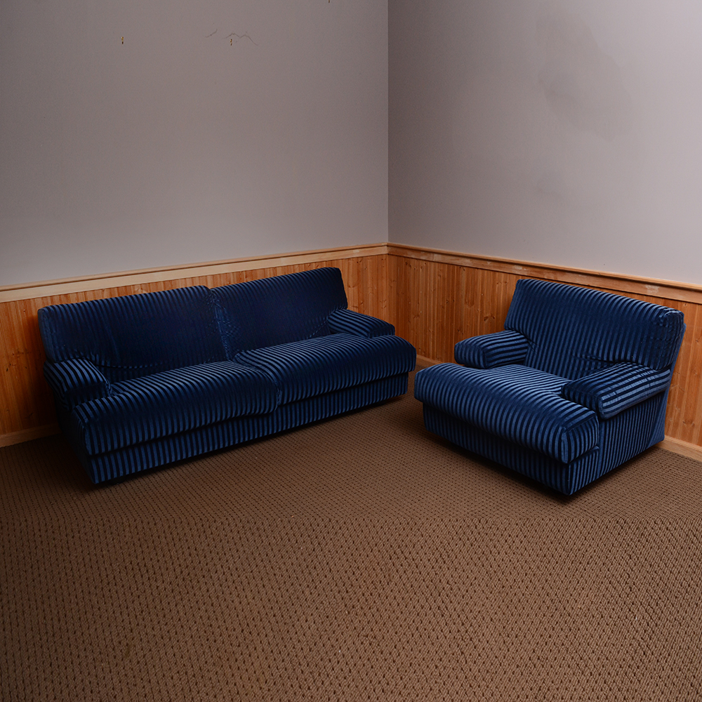 Blue Stripe Sofa and Chair by Cassina