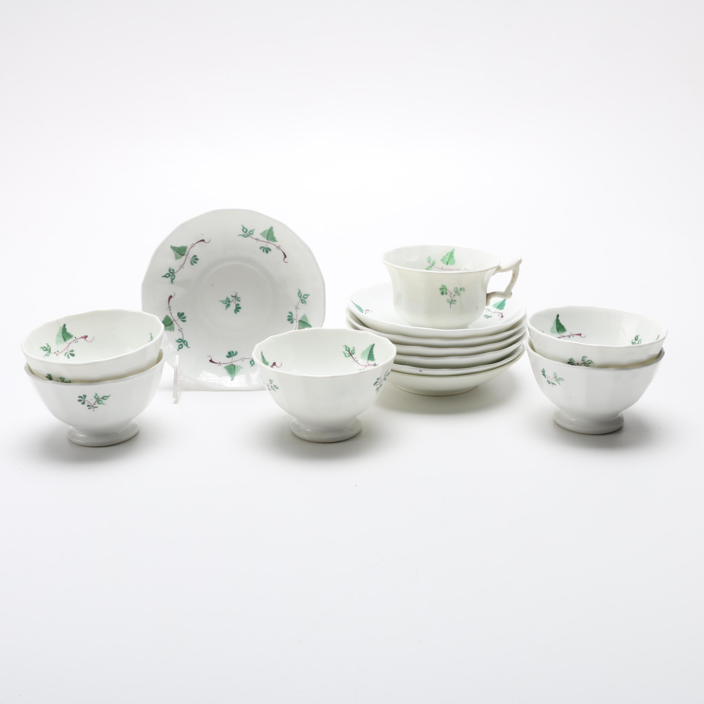 Antique English Hand Painted Porcelain Teacup and Tea Bowls