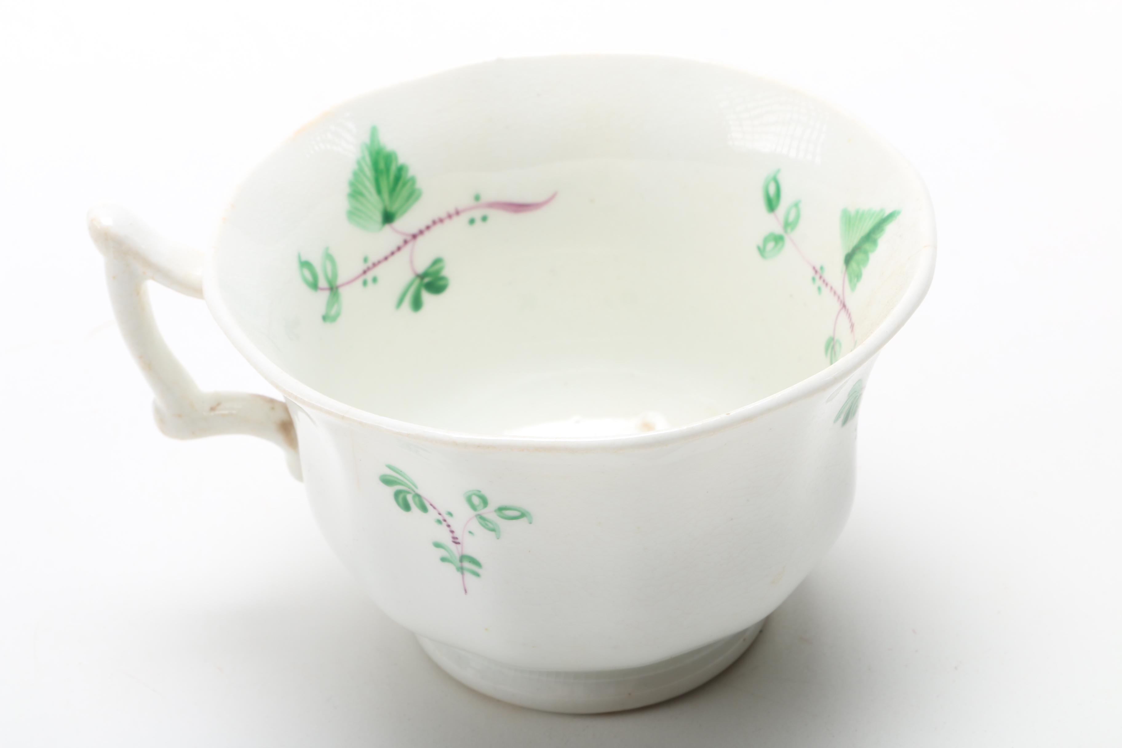 Antique English Hand Painted Porcelain Teacup and Tea Bowls