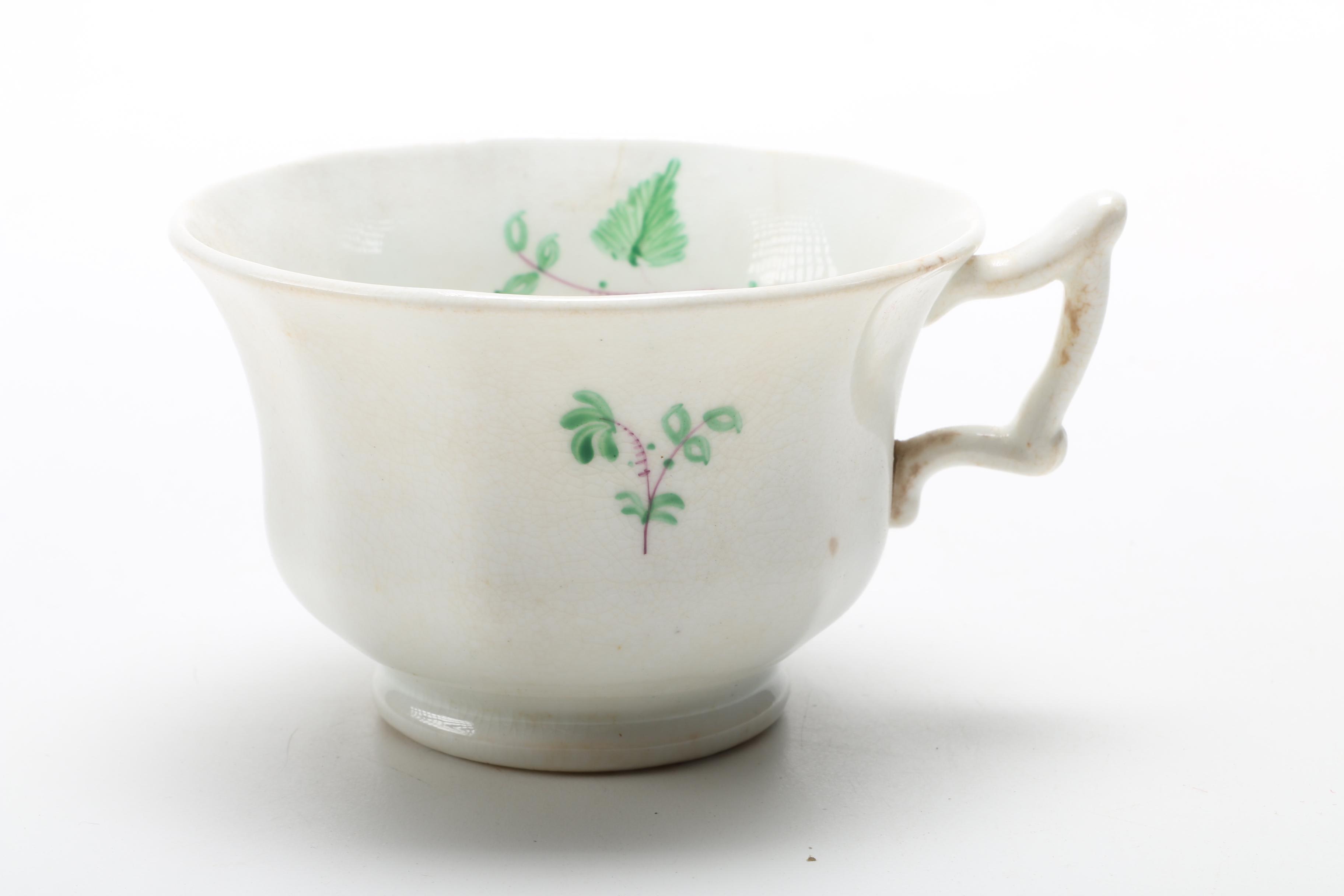 Antique English Hand Painted Porcelain Teacup and Tea Bowls
