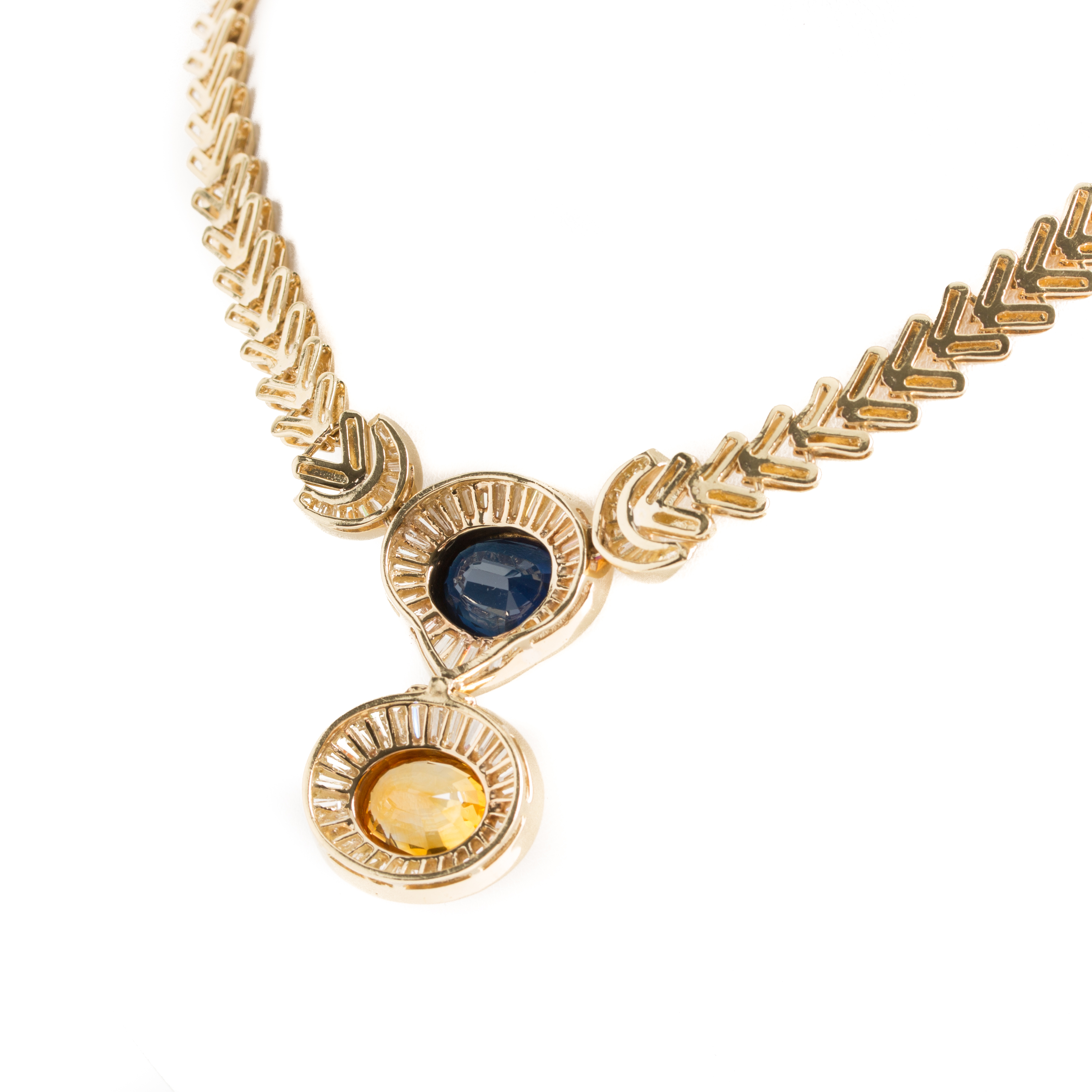 18K and 14K Yellow Gold 6.03 CTW Diamond, 7.26 CT Blue Sapphire, and 7.90 CT Fancy Yellow Sapphire Necklace
