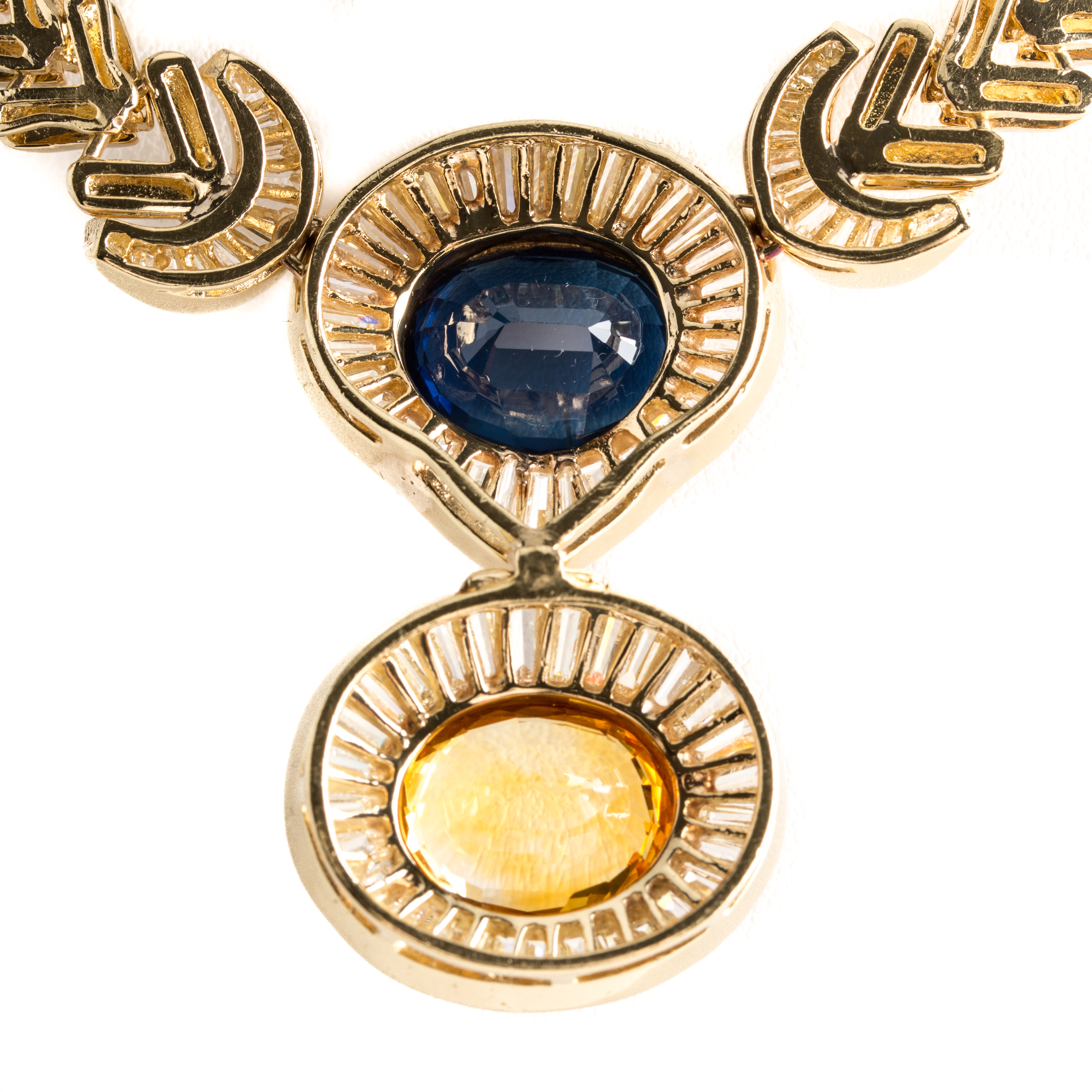 18K and 14K Yellow Gold 6.03 CTW Diamond, 7.26 CT Blue Sapphire, and 7.90 CT Fancy Yellow Sapphire Necklace