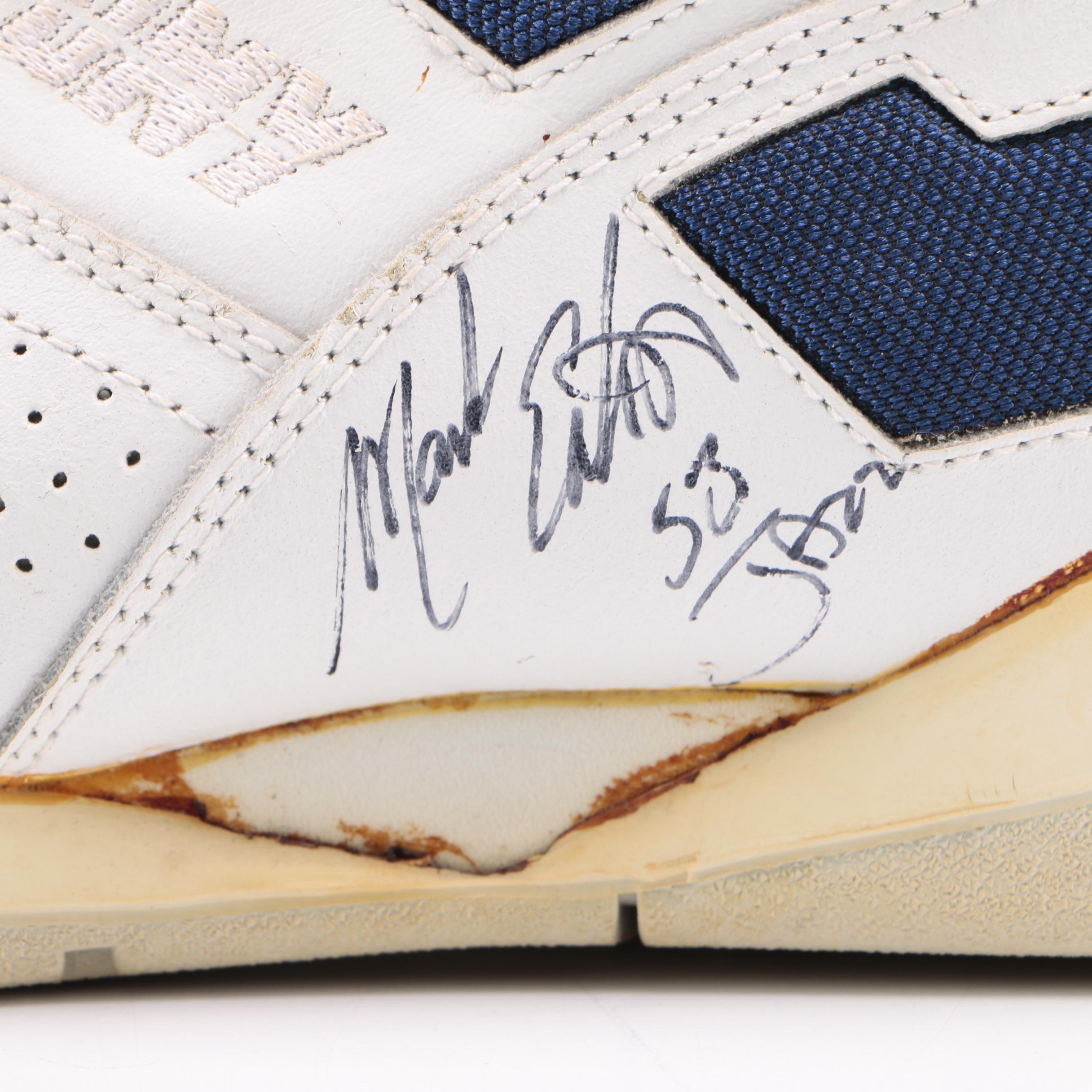 Mark Eaton and Byron Scott Signed Sneaker With Lakers Ticket Stubs
