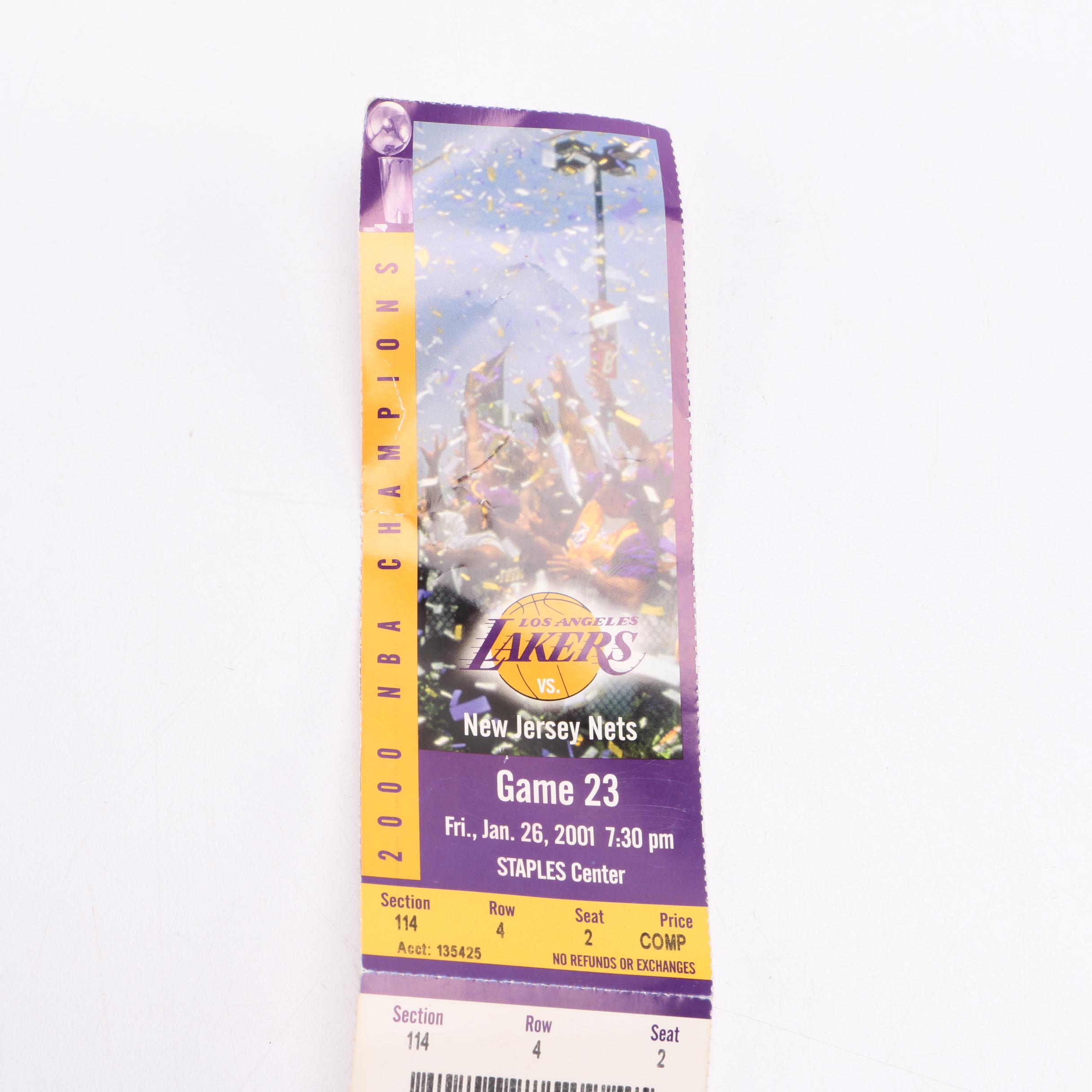Mark Eaton and Byron Scott Signed Sneaker With Lakers Ticket Stubs