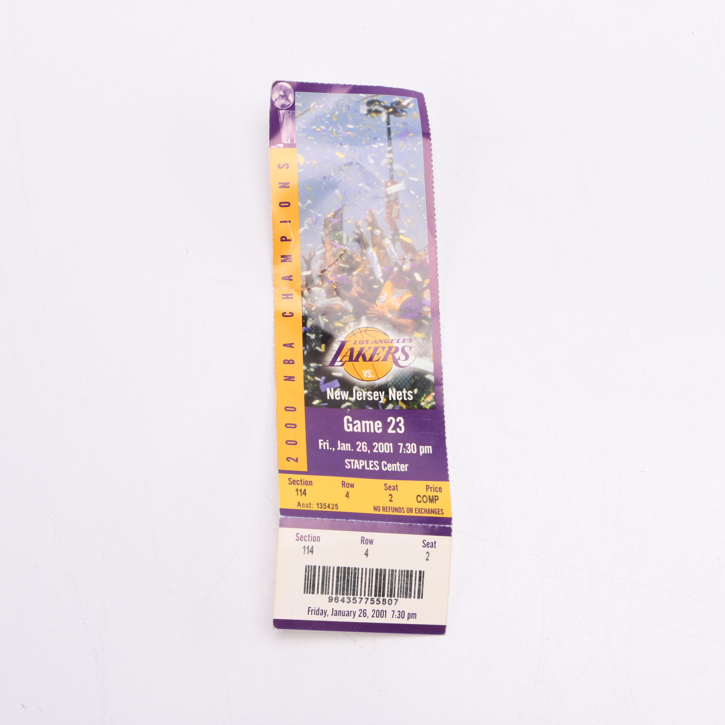 Mark Eaton and Byron Scott Signed Sneaker With Lakers Ticket Stubs