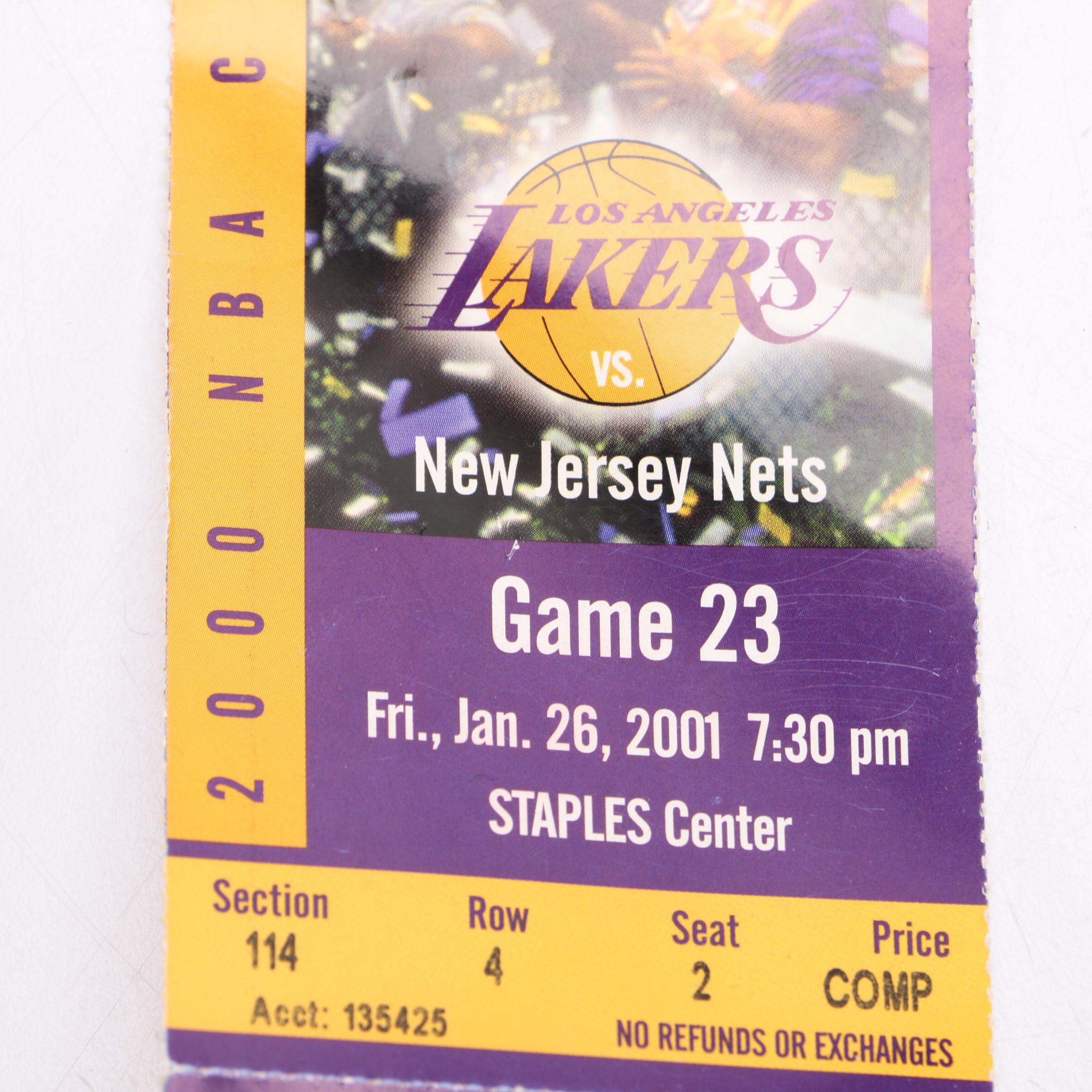 Mark Eaton and Byron Scott Signed Sneaker With Lakers Ticket Stubs