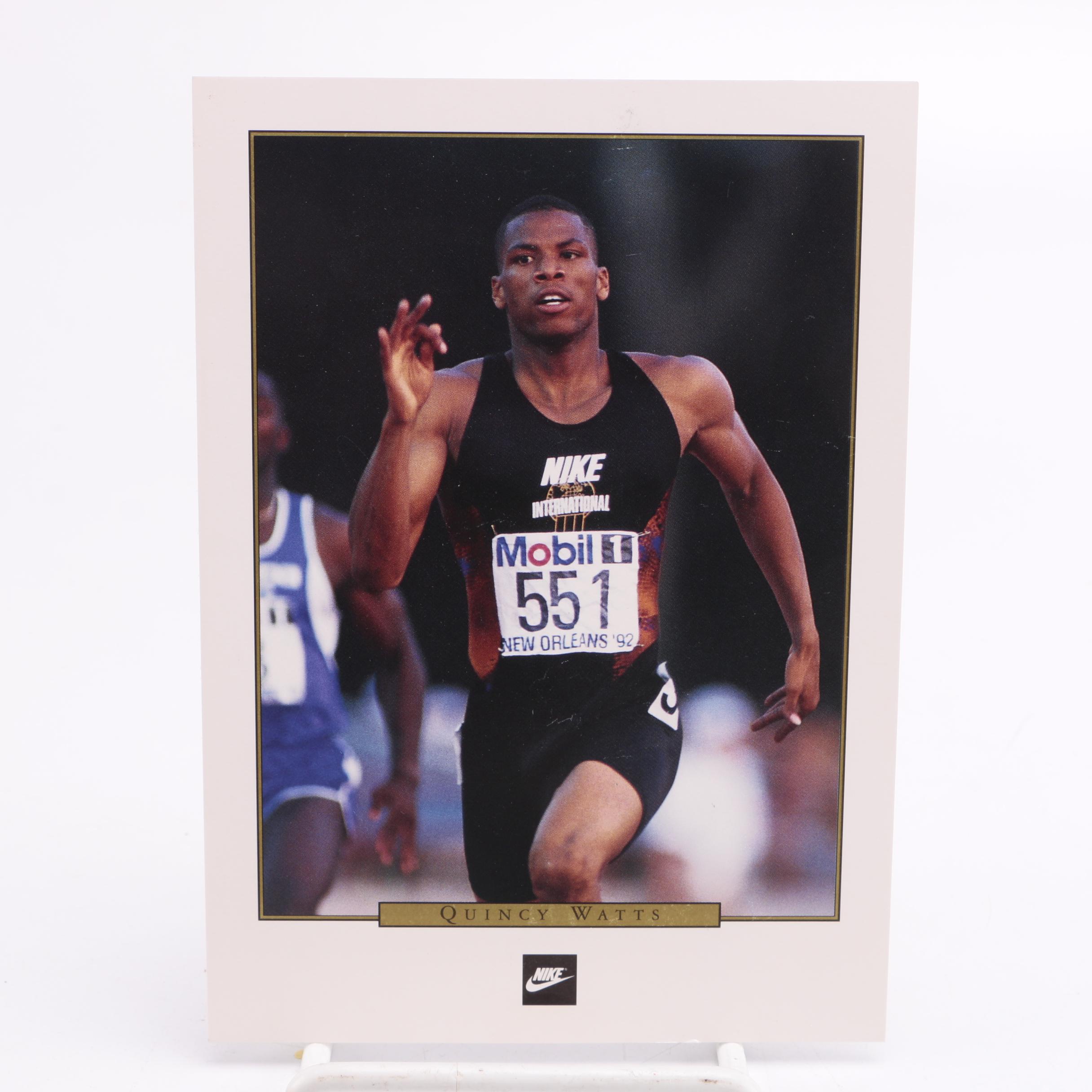Quincy Watts Signed Photos and Nike Pegasus Shoes