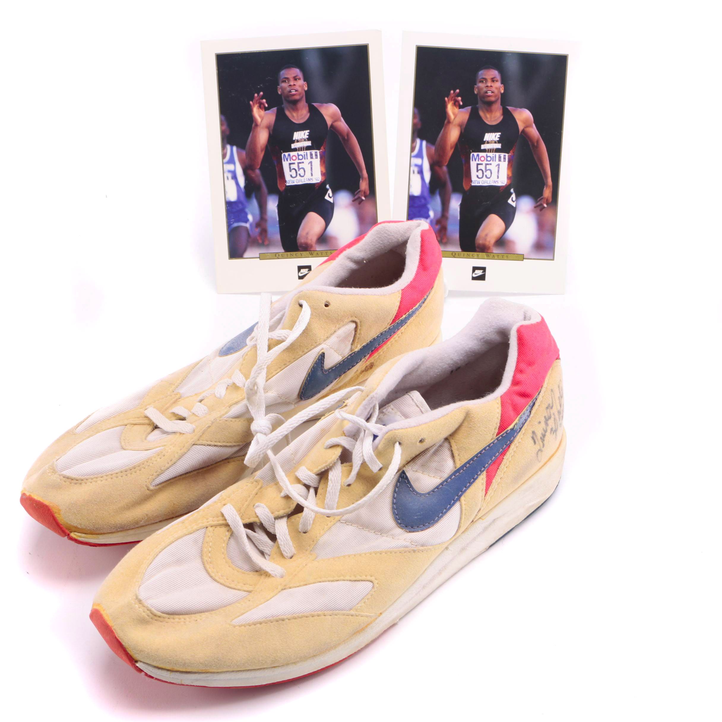 Quincy Watts Signed Photos and Nike Pegasus Shoes