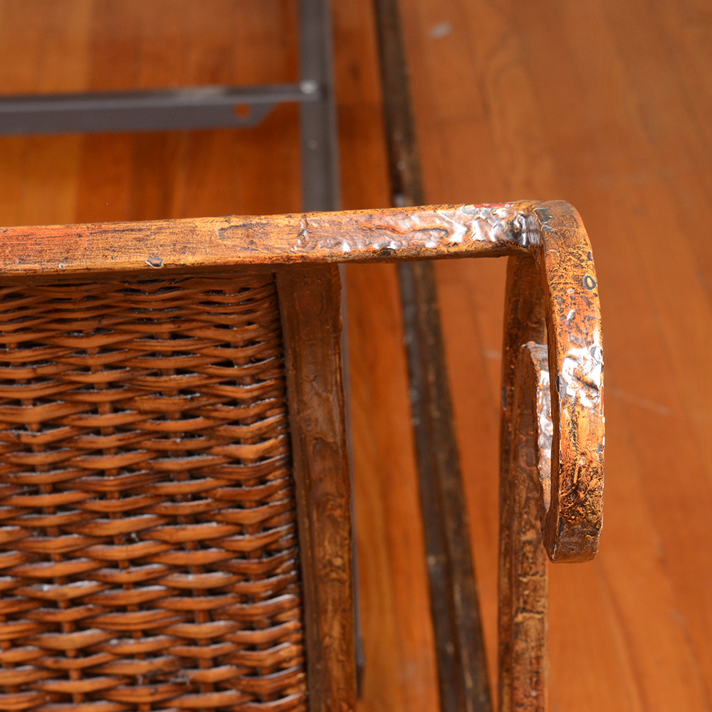 Wrought Iron and Rattan Sleigh Bed