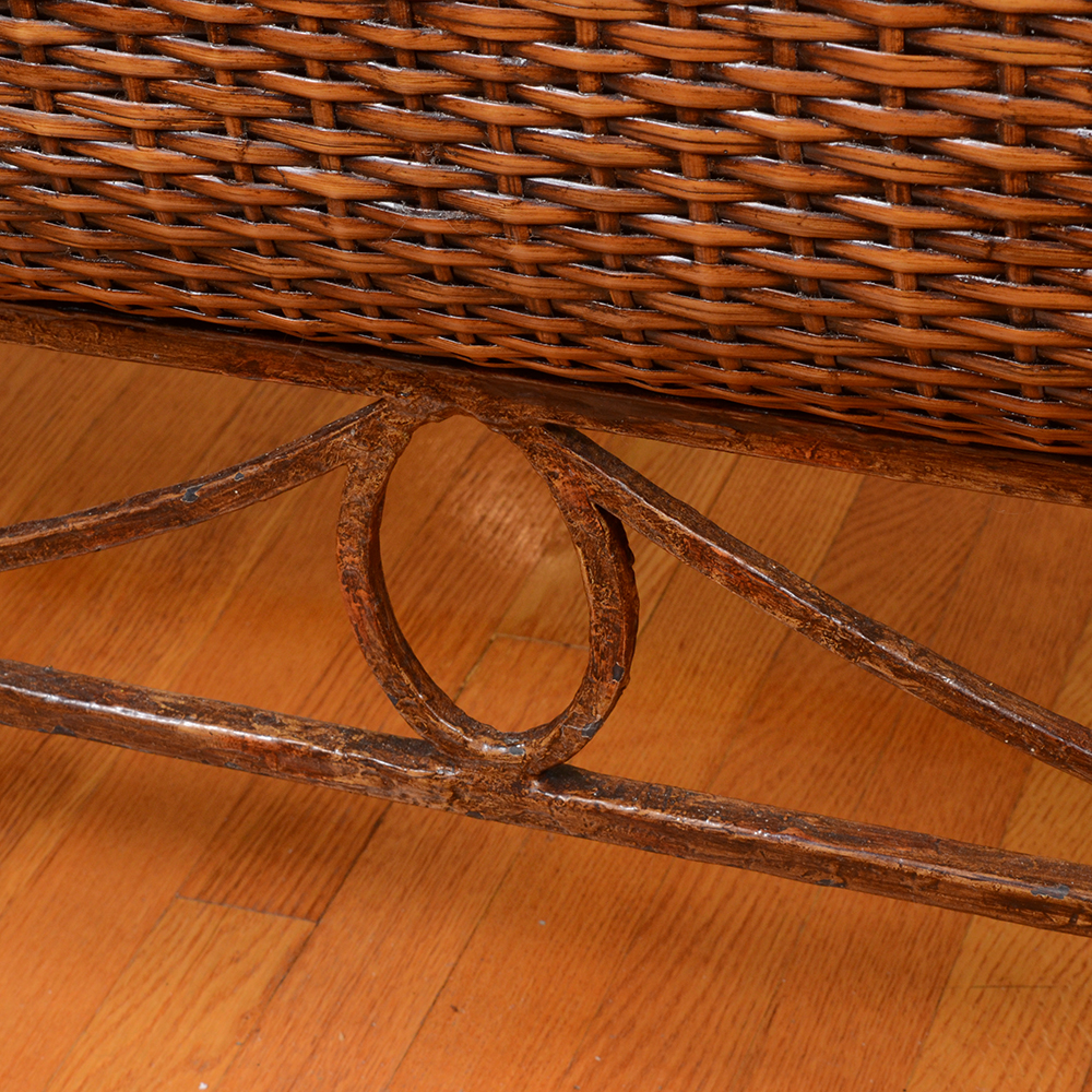 Wrought Iron and Rattan Sleigh Bed