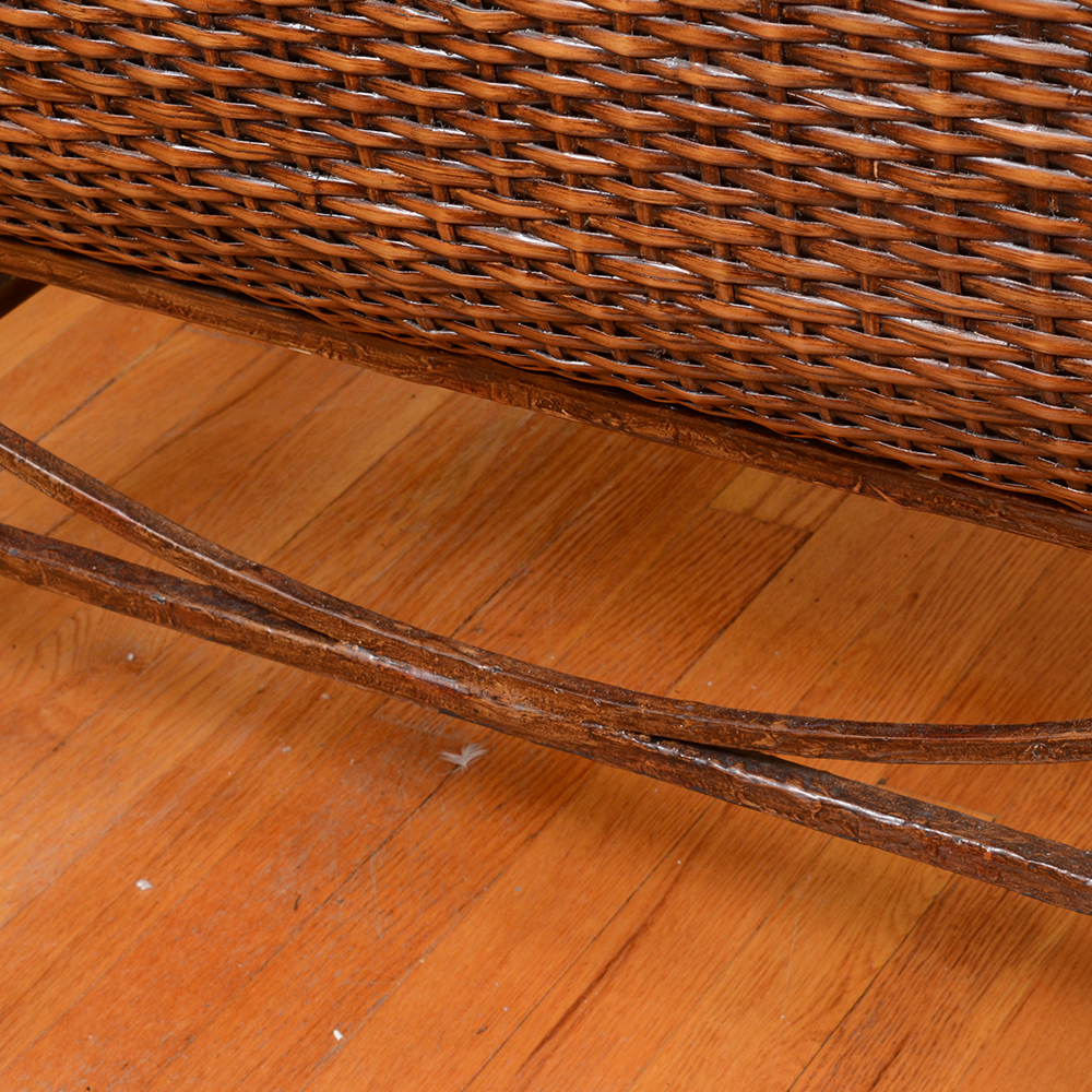 Wrought Iron and Rattan Sleigh Bed