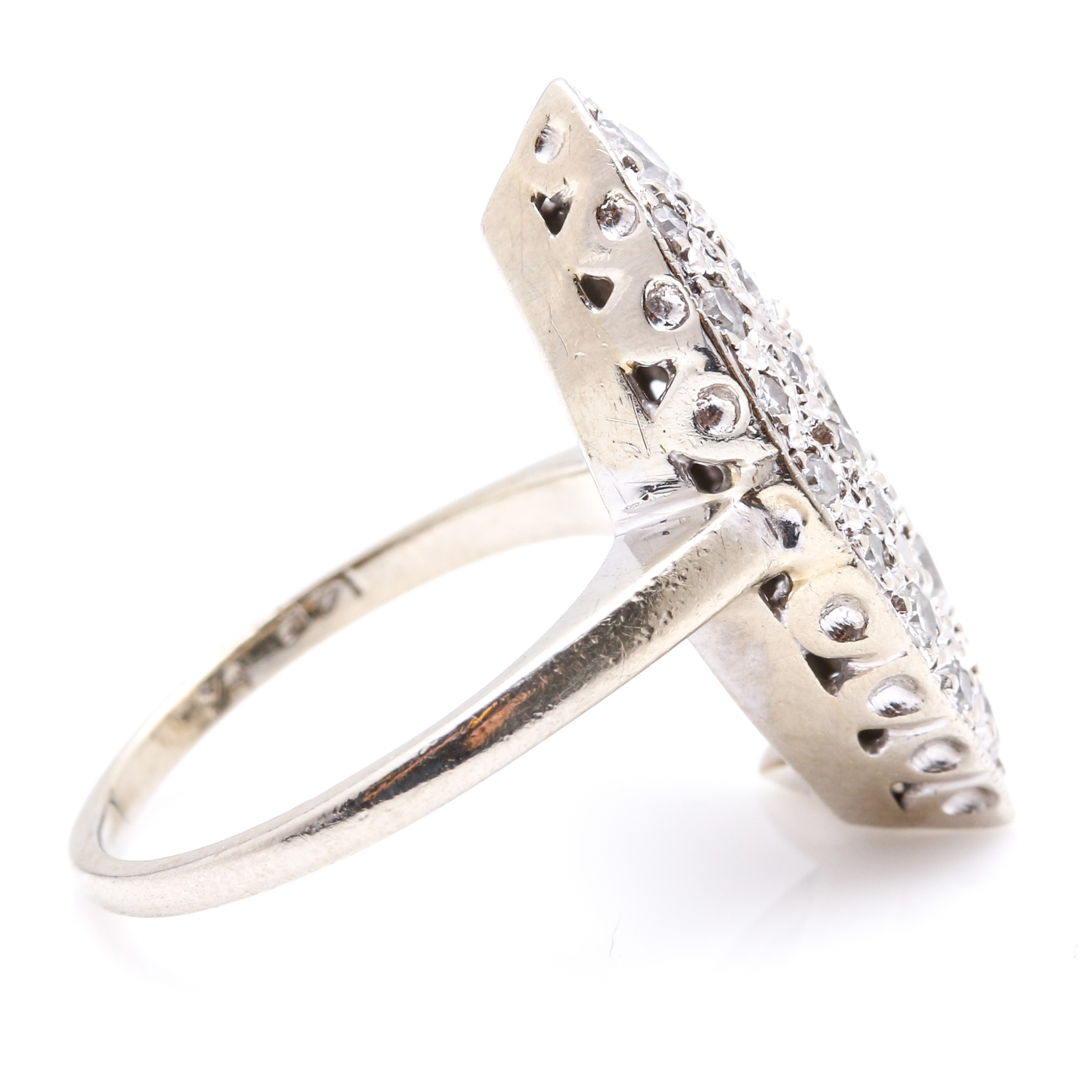 Vintage 14K White Gold Diamond Navette Ring