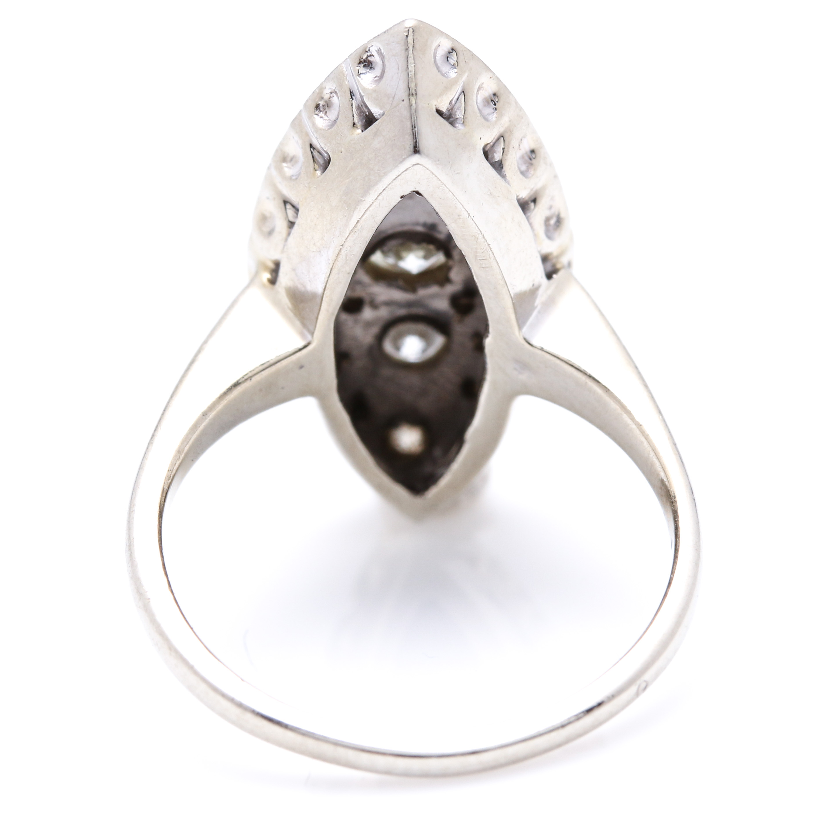 Vintage 14K White Gold Diamond Navette Ring