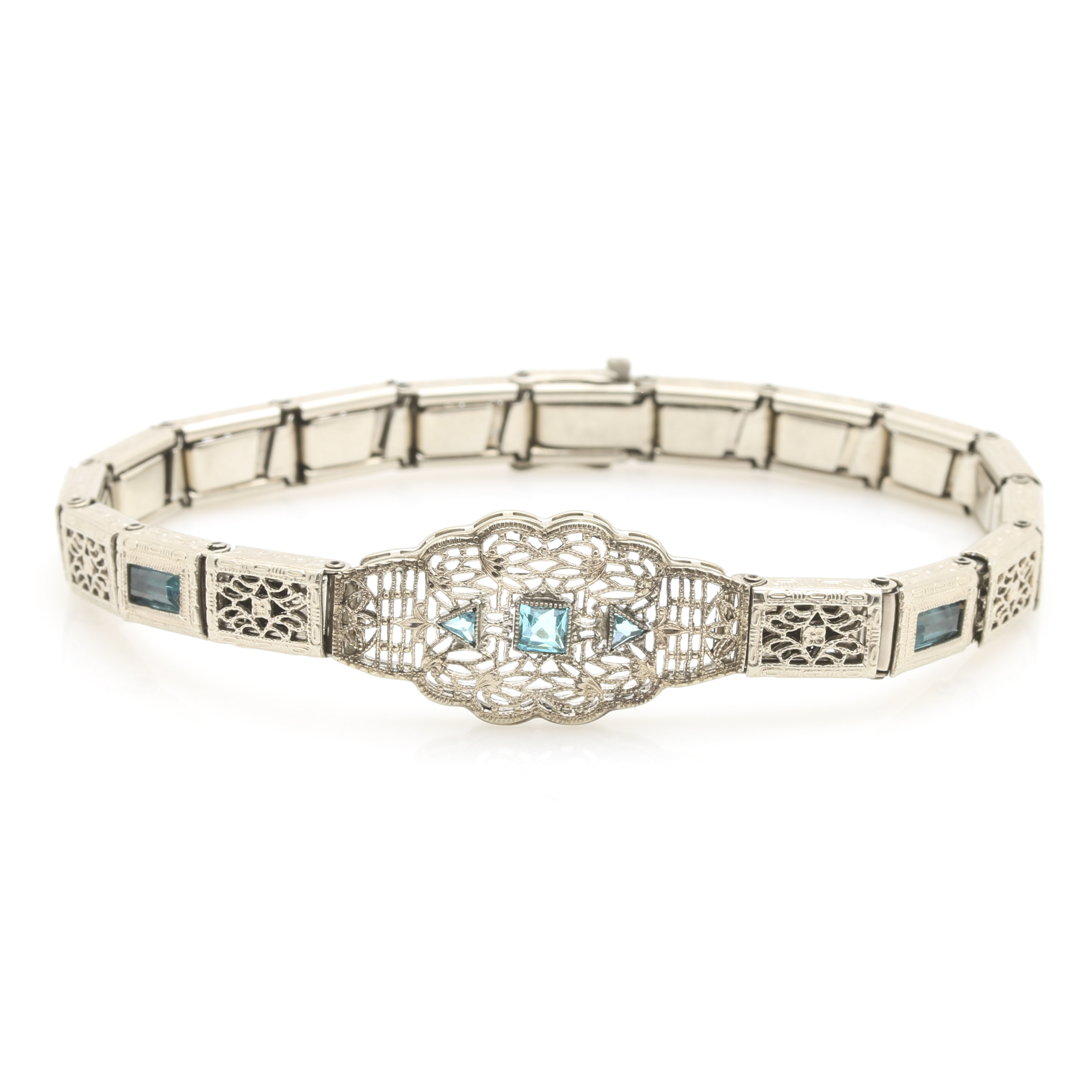 Vintage Silver-Tone Art Deco Bracelet and Gold Filled Fleur-de-lis Brooch Clip