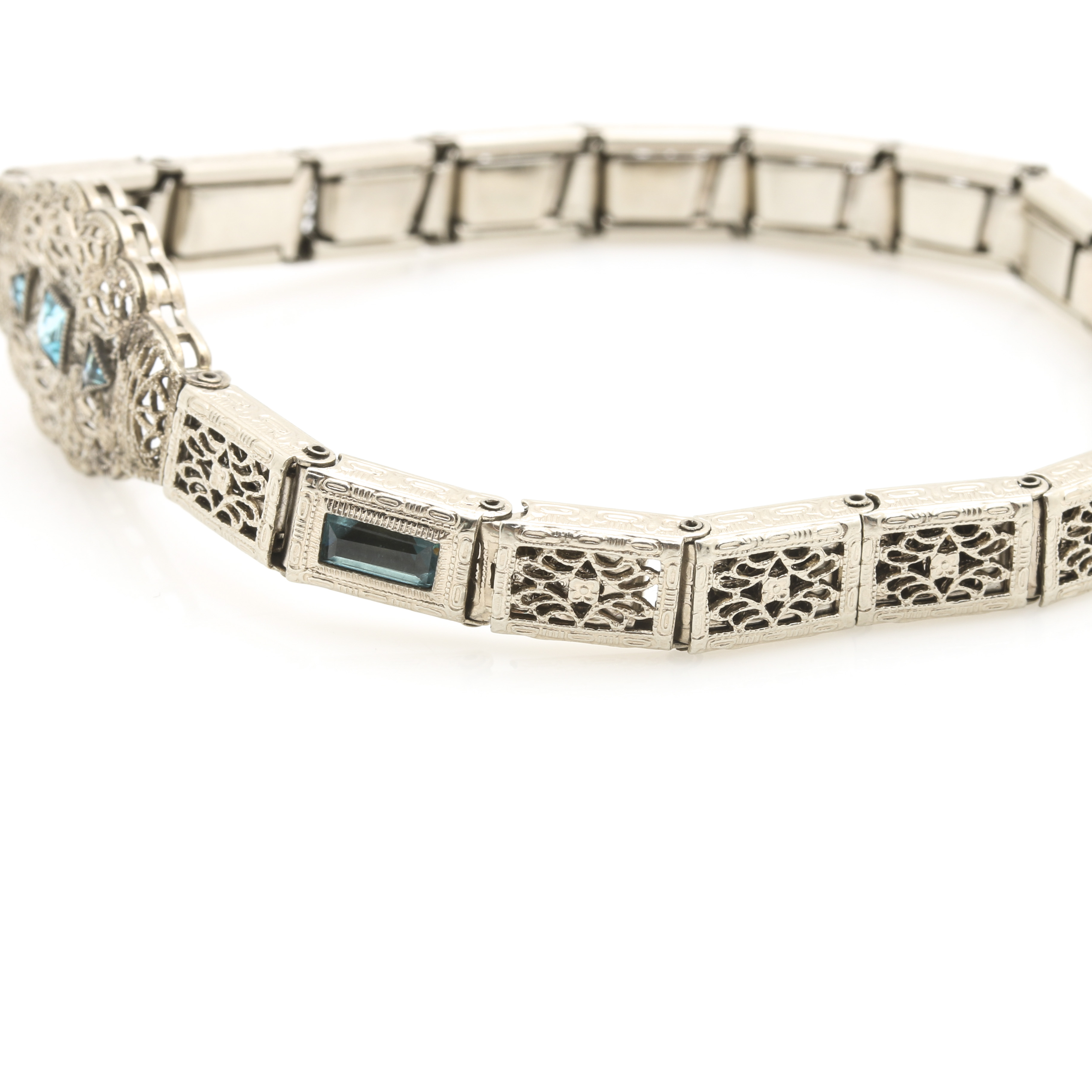 Vintage Silver-Tone Art Deco Bracelet and Gold Filled Fleur-de-lis Brooch Clip