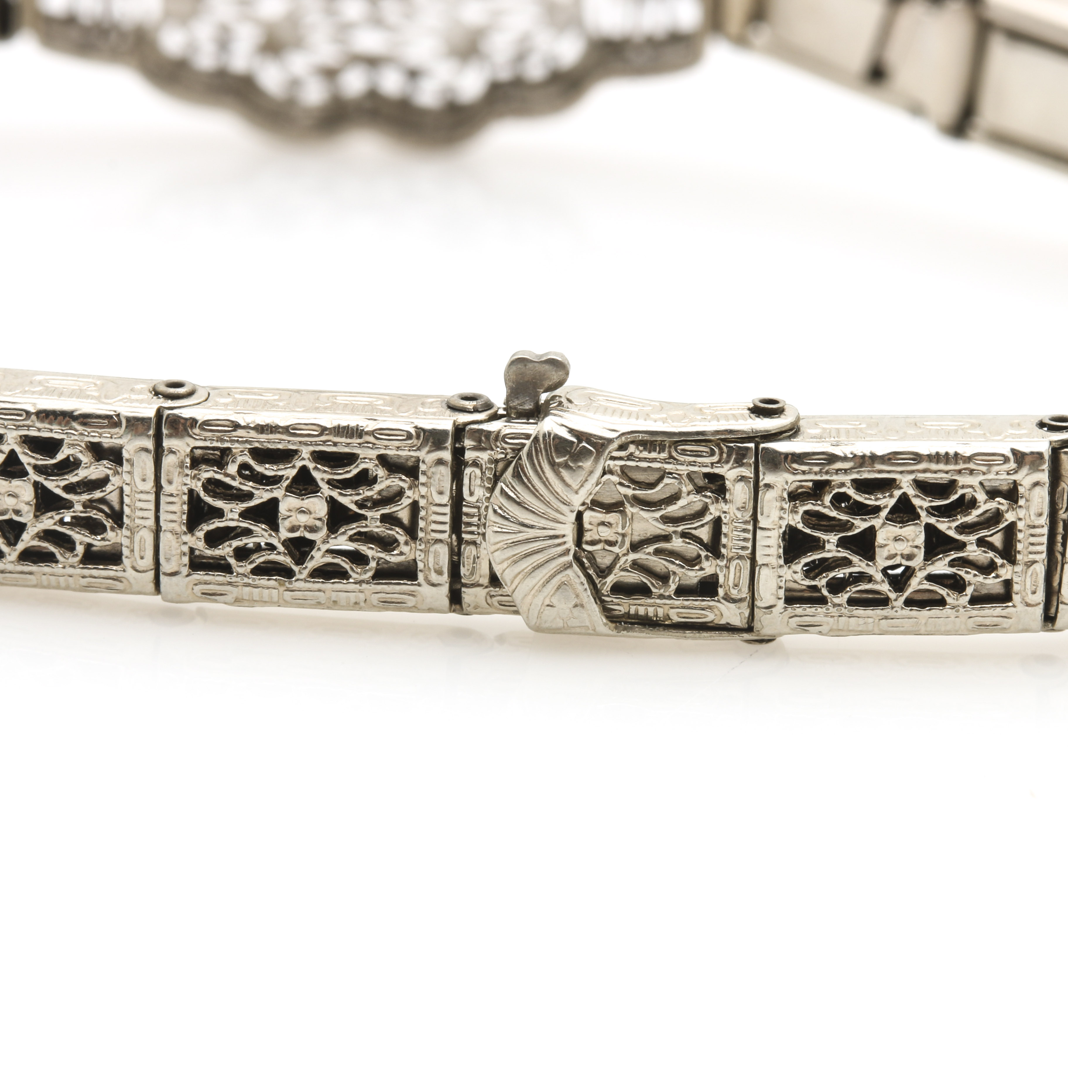 Vintage Silver-Tone Art Deco Bracelet and Gold Filled Fleur-de-lis Brooch Clip