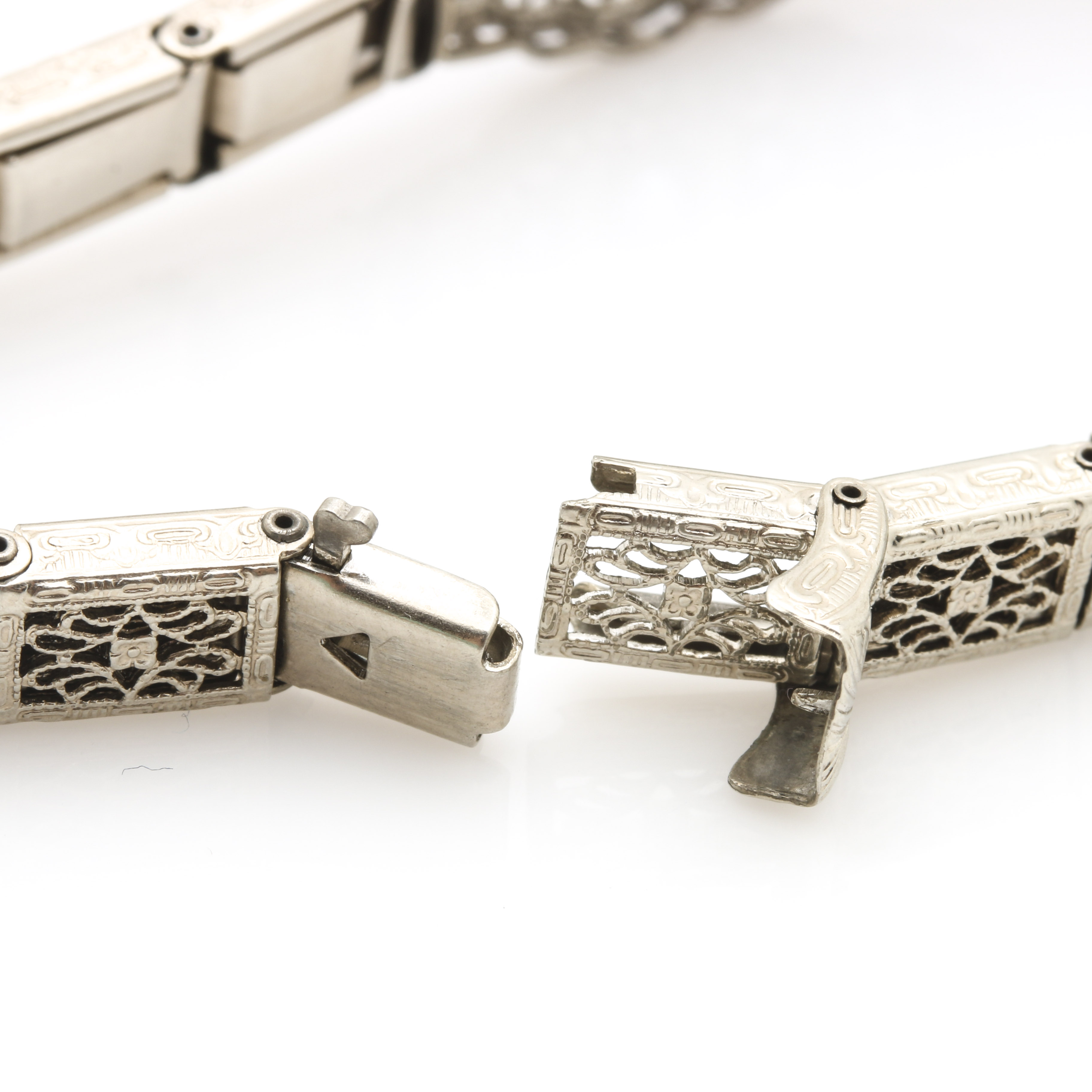 Vintage Silver-Tone Art Deco Bracelet and Gold Filled Fleur-de-lis Brooch Clip