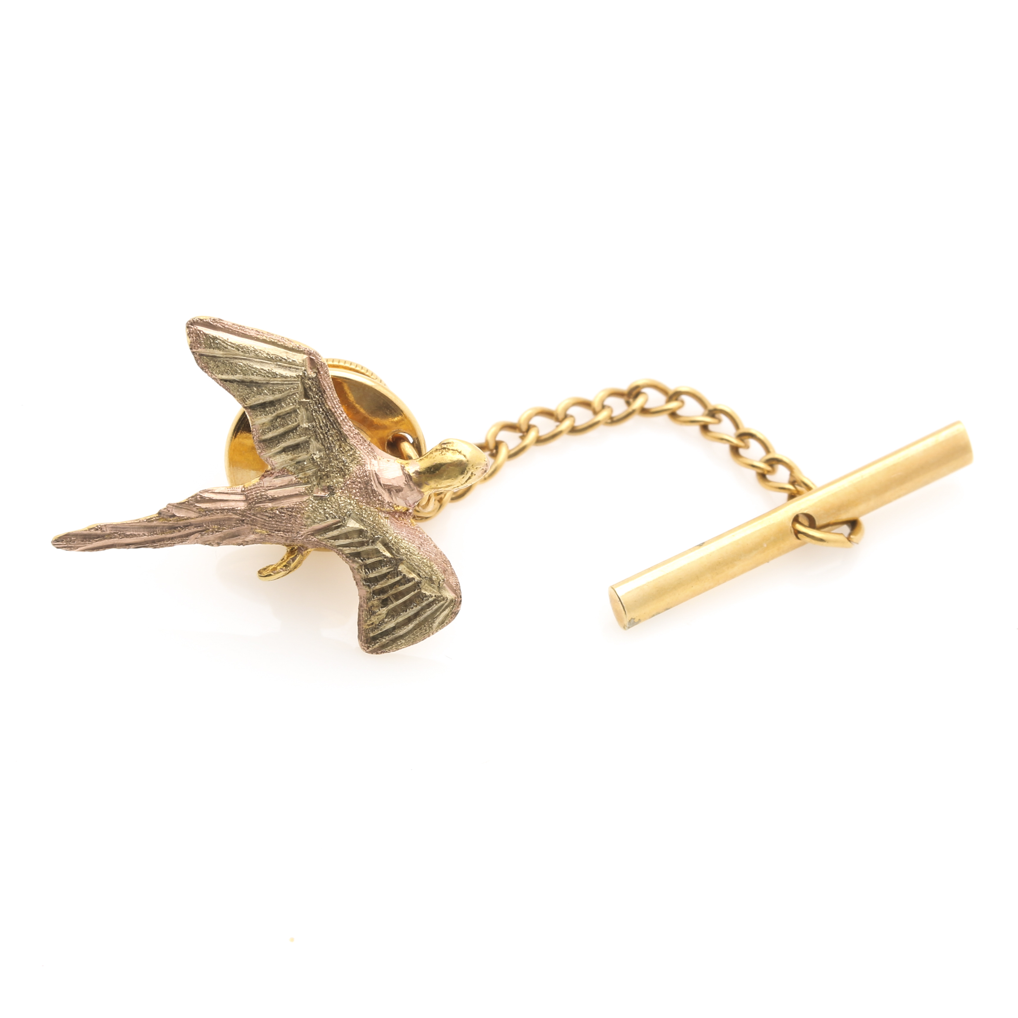 14K Yellow Gold Feather Pin and 12K Two-Tone Gold Game Bird Tie Tac