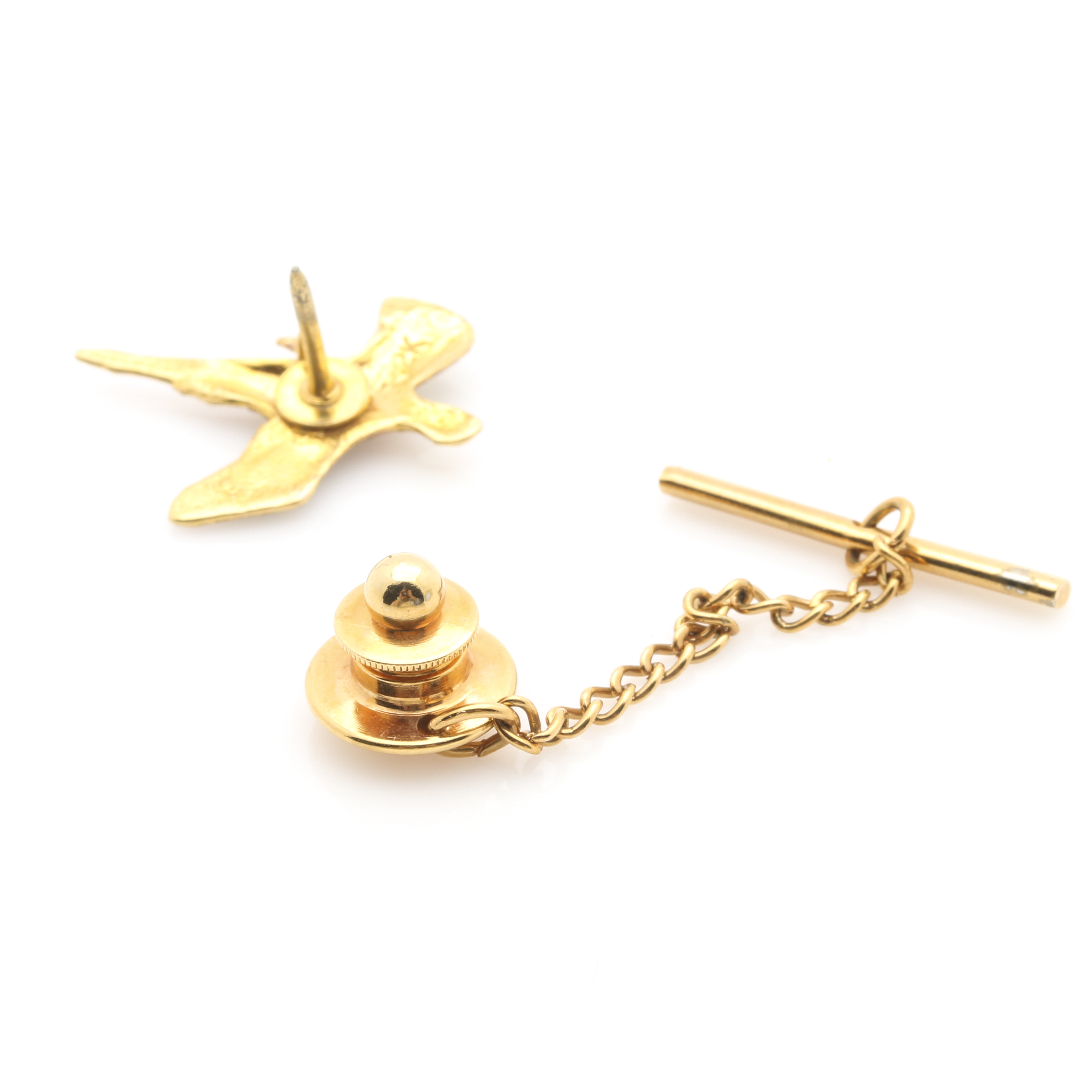 14K Yellow Gold Feather Pin and 12K Two-Tone Gold Game Bird Tie Tac