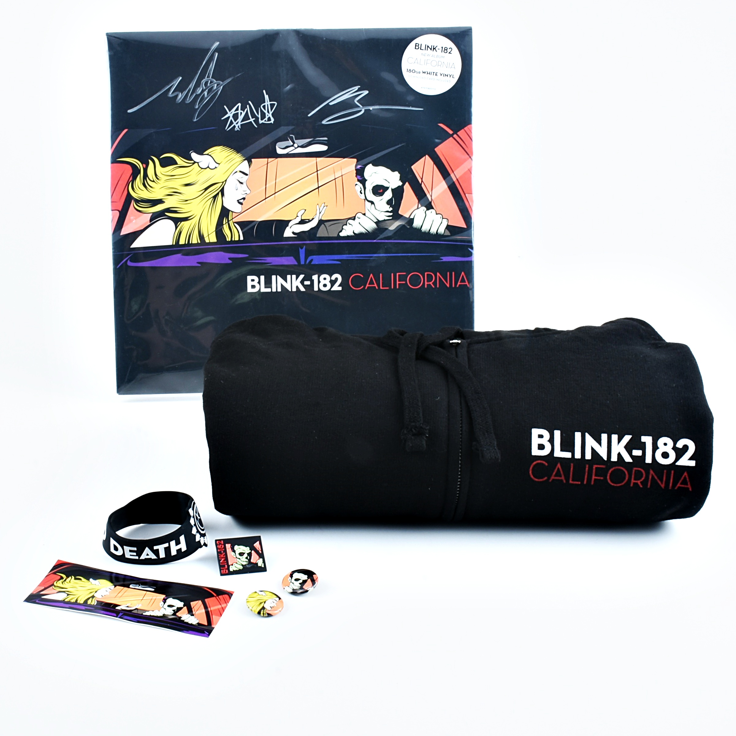 Autographed blink-182 Album, Hoodie, Buttons and Wristband