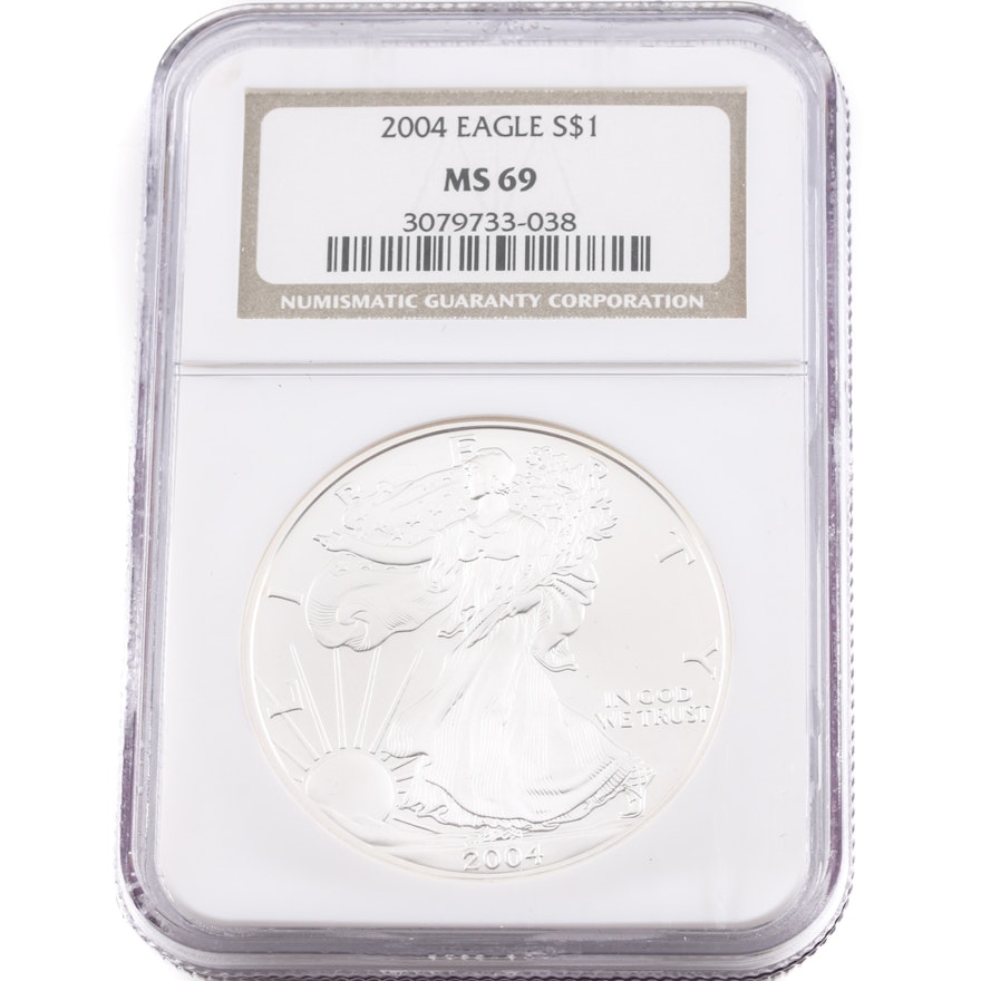 Graded MS 69 (by NGC) 2004 Silver Eagle Dollar