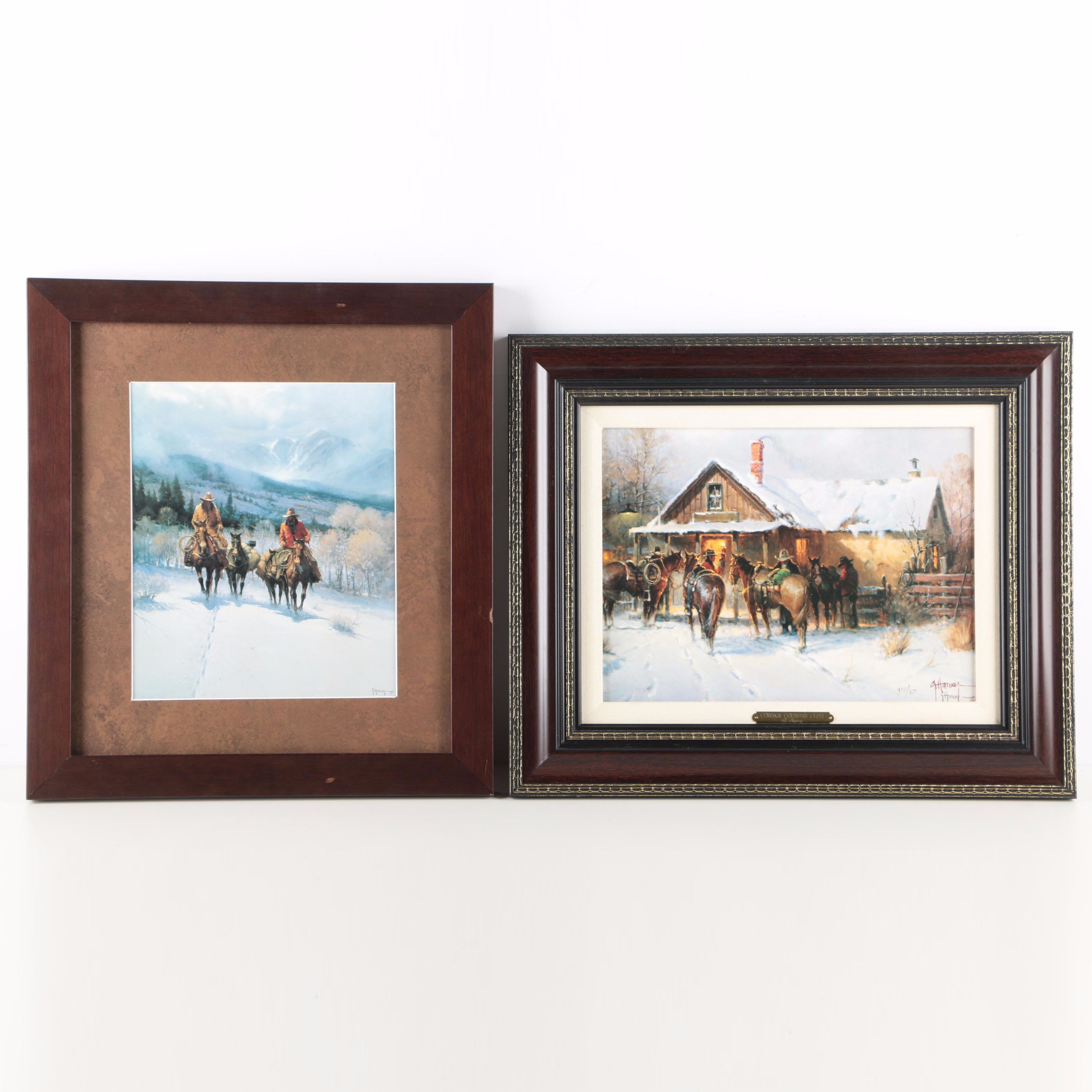 G. Harvey Offset Lithographs After Paintings Featuring Limited Edition "Cowboy Country Club"